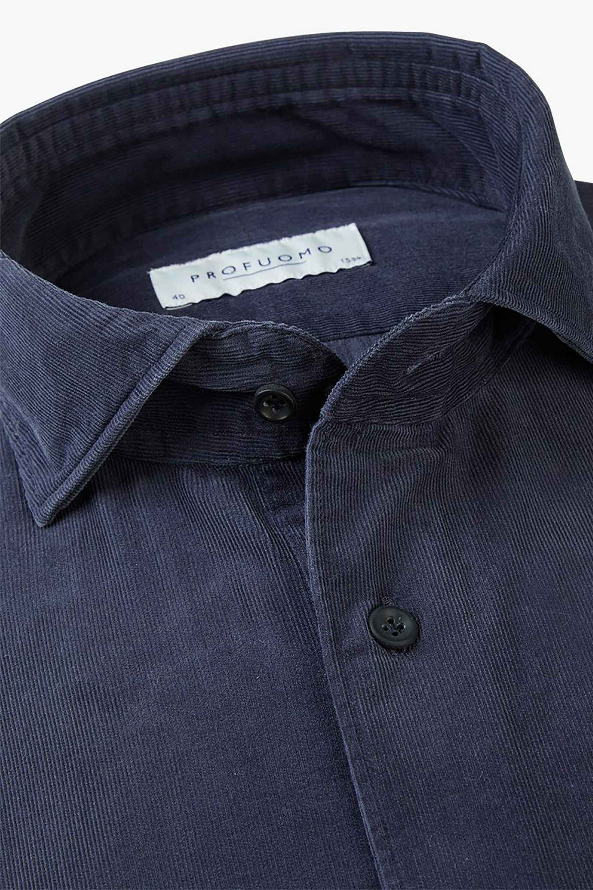 Profuomo Ανδρικό Κοτλέ Πουκάμισο Slim Fit - Ppvh30028B Σκούρο Μπλε