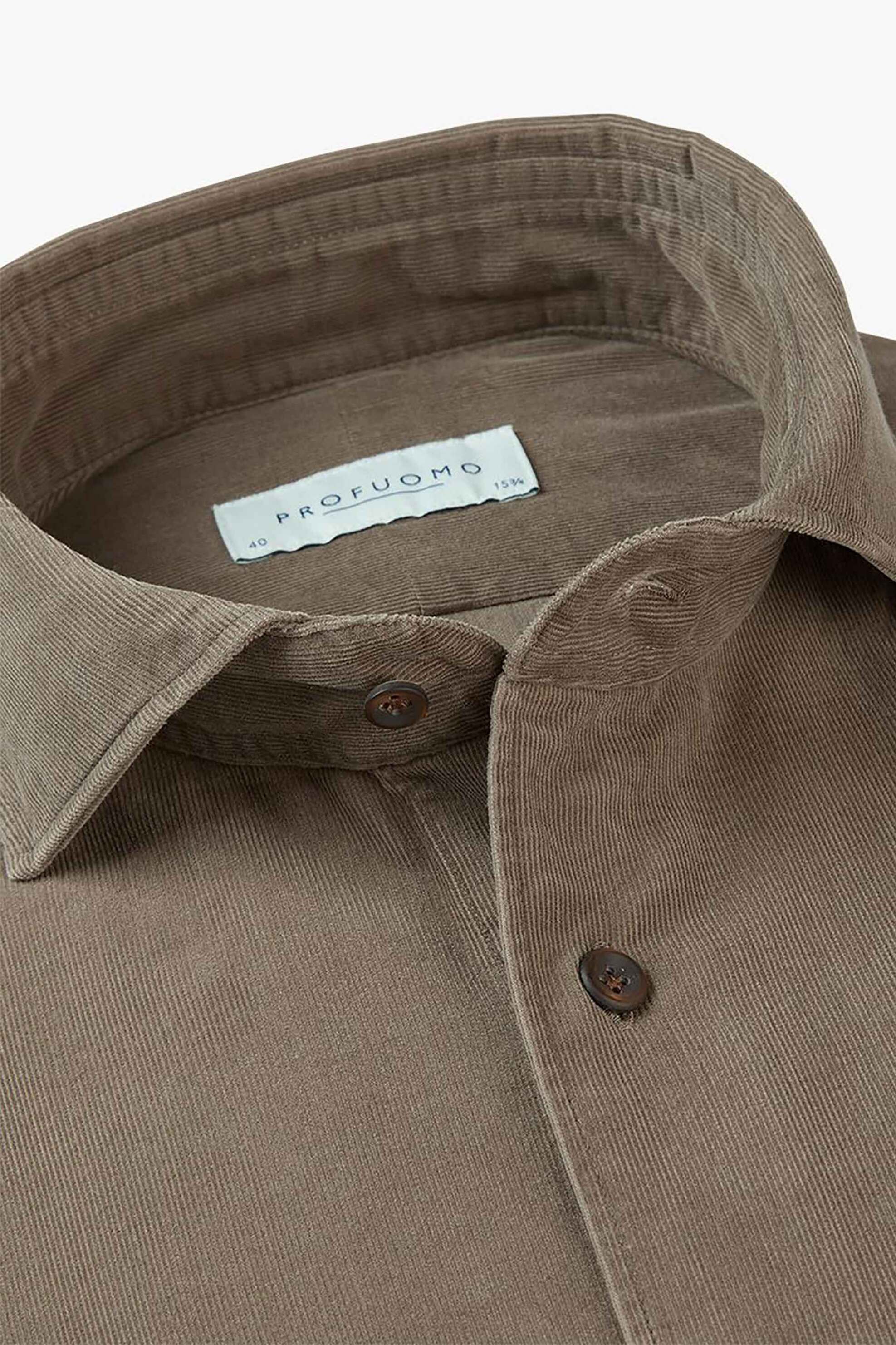 Profuomo Ανδρικό Κοτλέ Πουκάμισο Slim Fit - Ppvh30028E Χακί