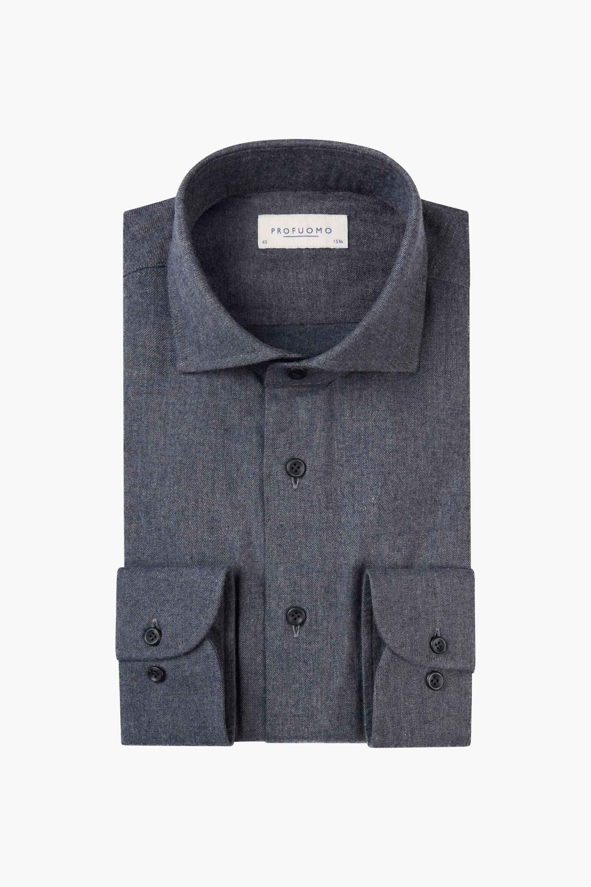 Profuomo ανδρικό πουκάμισο flannel Slim Fit - PPVH30033C Σκούρο Μπλε