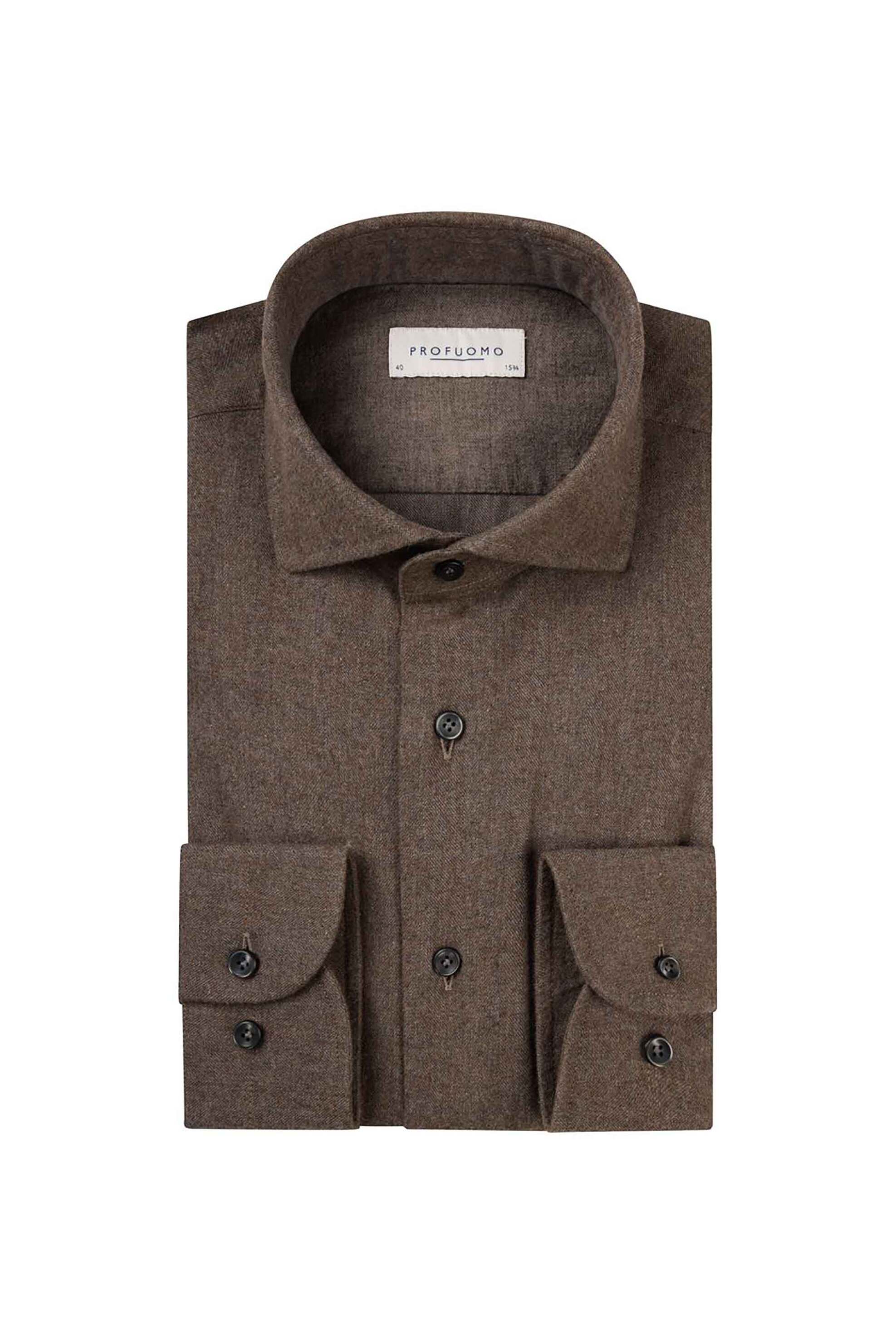 Profuomo ανδρικό πουκάμισο flannel Slim Fit - PPVH30033H Καφέ