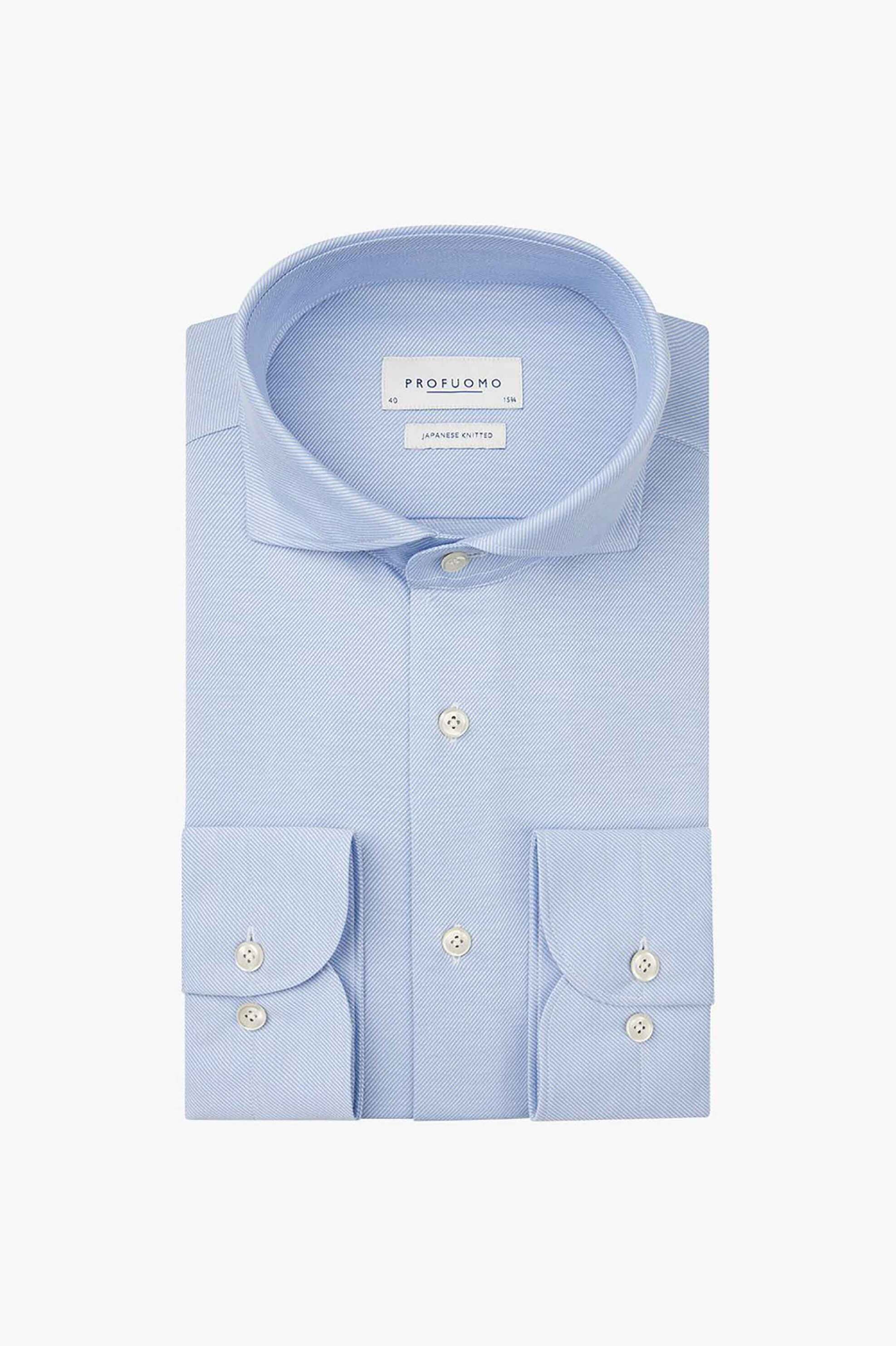 PROFUOMO Profuomo ανδρικό πουκάμισο Twill Japanese knitted Slim Fit - PPVH30046A Μπλε Ανοιχτό