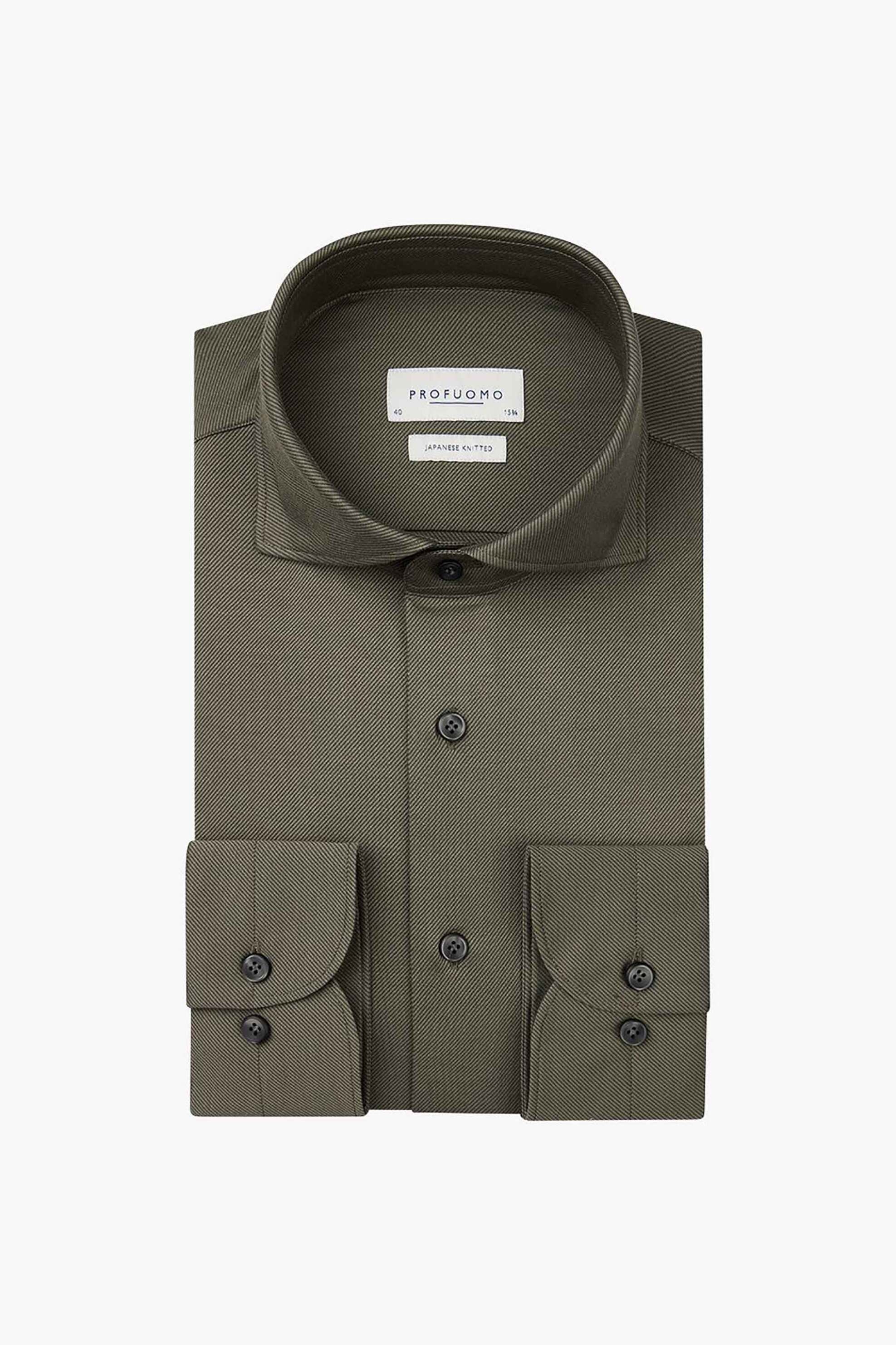 PROFUOMO Profuomo ανδρικό πουκάμισο Twill Japanese knitted Slim Fit - PPVH30046E Χακί
