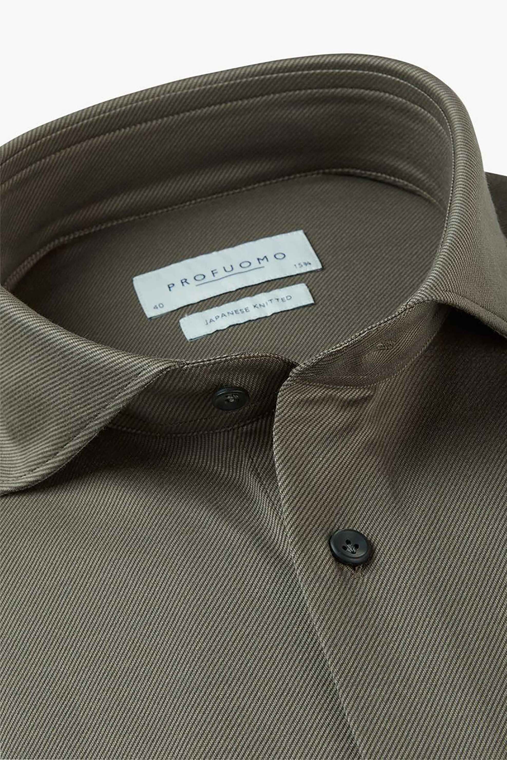Profuomo ανδρικό πουκάμισο Twill Japanese knitted Slim Fit - PPVH30046E Χακί φωτογραφία