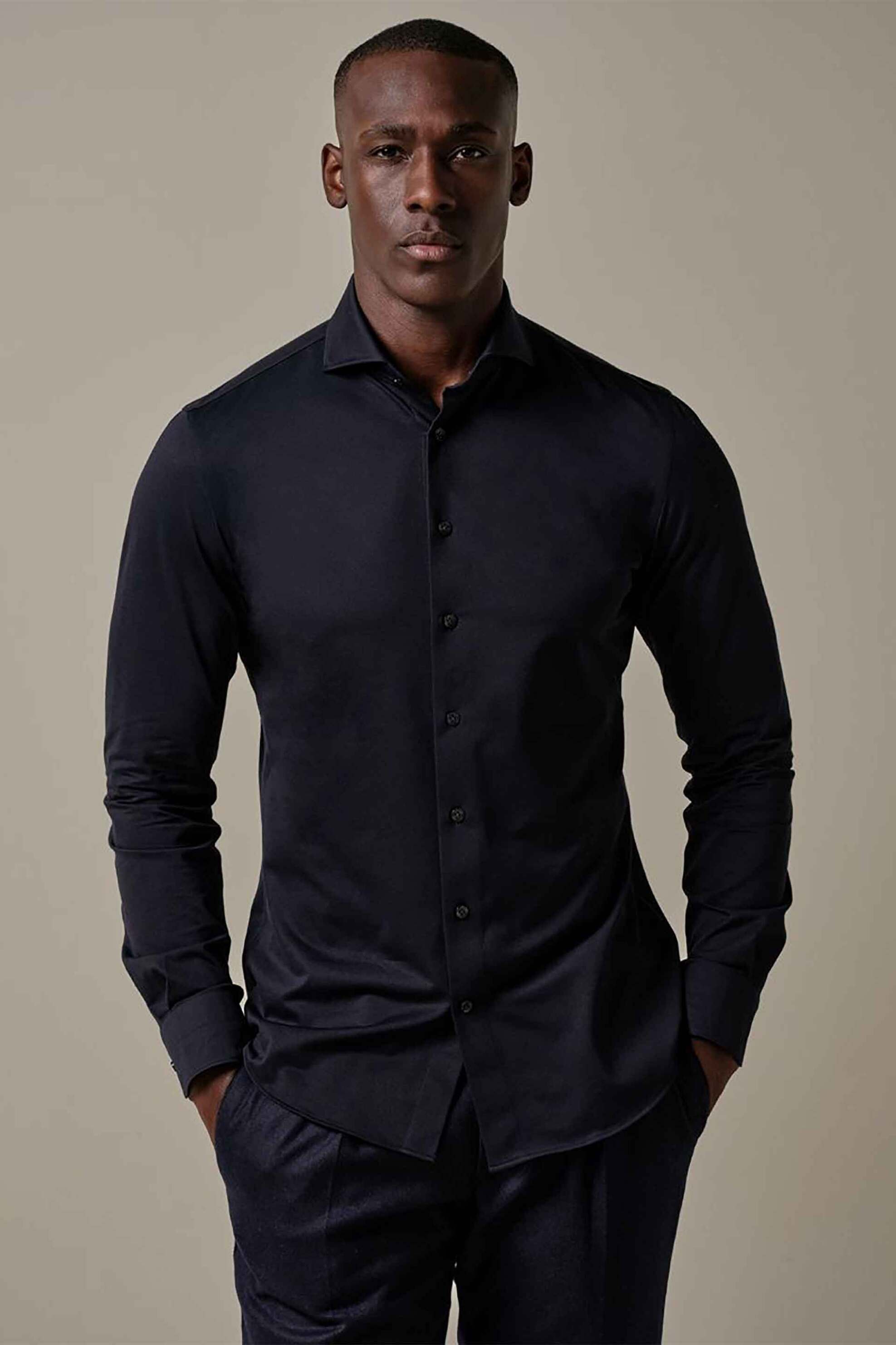 PROFUOMO Profuomo ανδρικό πουκάμισο Japanese knitted Slim Fit - PPVH30047A Σκούρο Μπλε