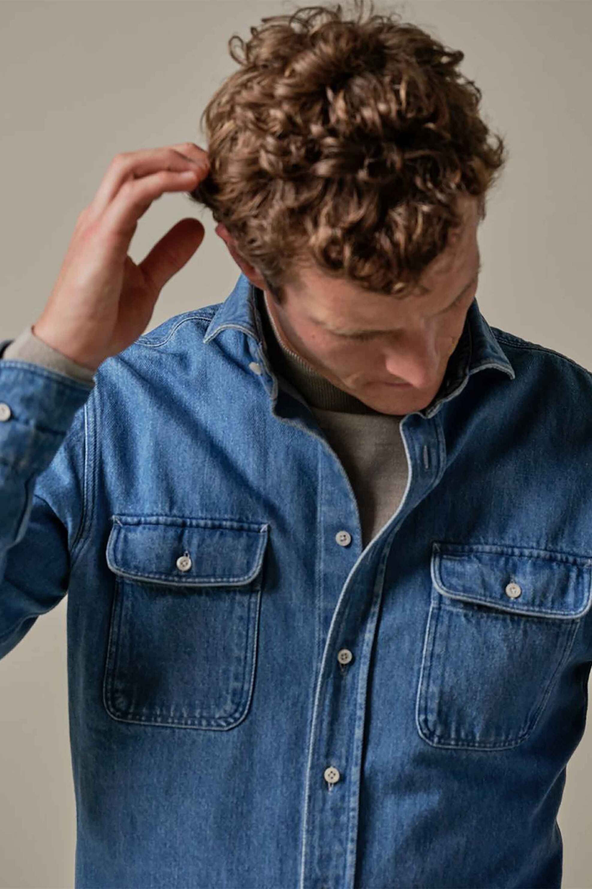 Profuomo ανδρικό denim overshirt Relaxed Fit - PPVH30063A Denim Blue φωτογραφία