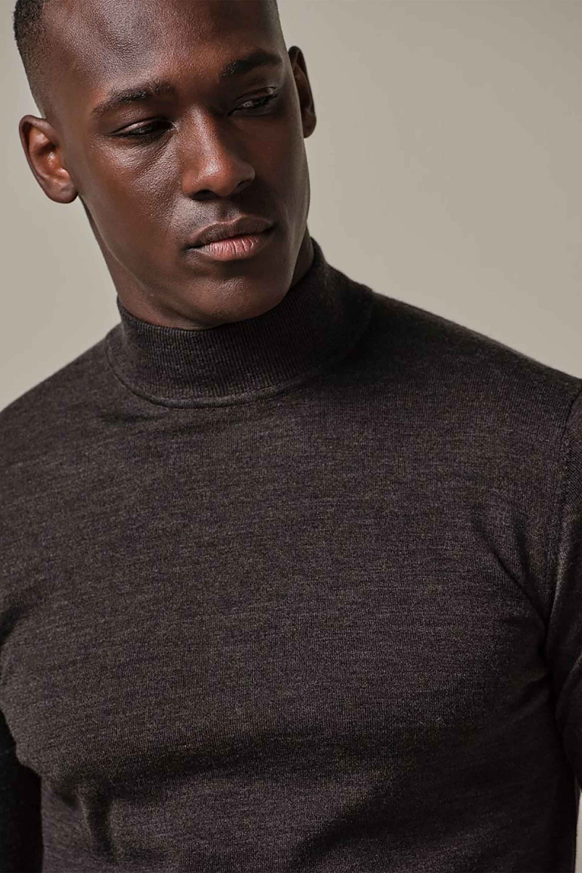 Profuomo ανδρικό μάλλινο πουλόβερ με ψηλό λαιμό Normal Fit - PPVJ30004D Καφέ φωτογραφία