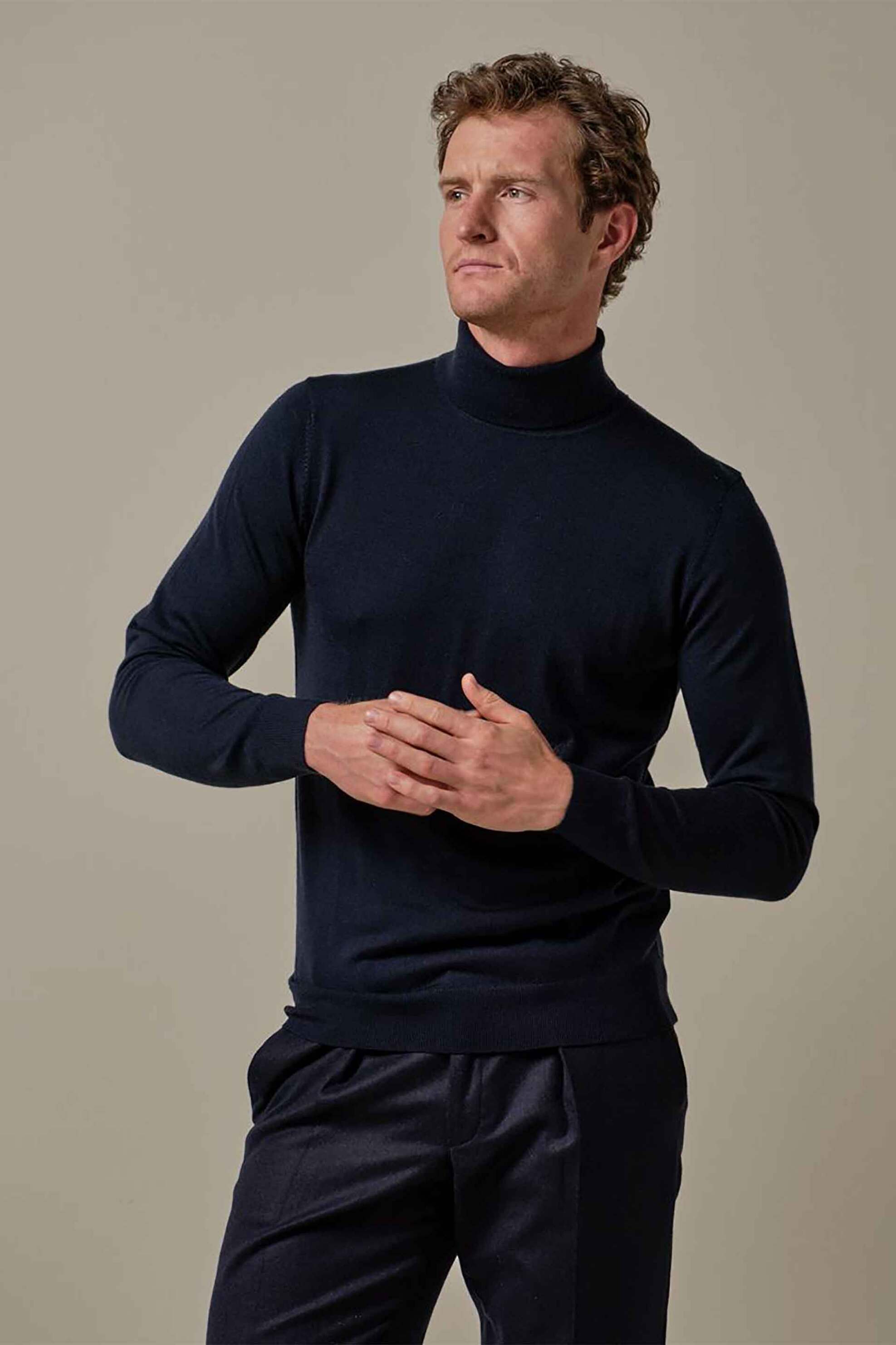 Profuomo ανδρική πλεκτή μπλούζα ζιβάγκο Normal Fit - PPVJ30005C Σκούρο Μπλε