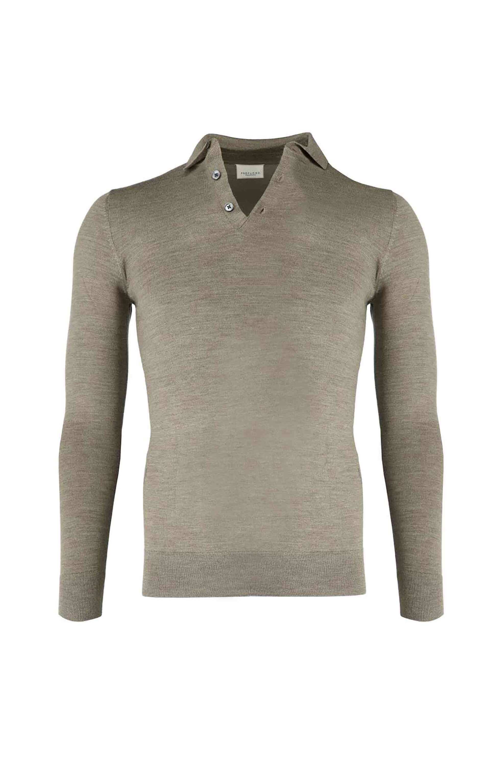 Profuomo ανδρική μάλλινη μπλούζα πόλο μονόχρωμη Slim Fit - PPVJ30002E Λαδί