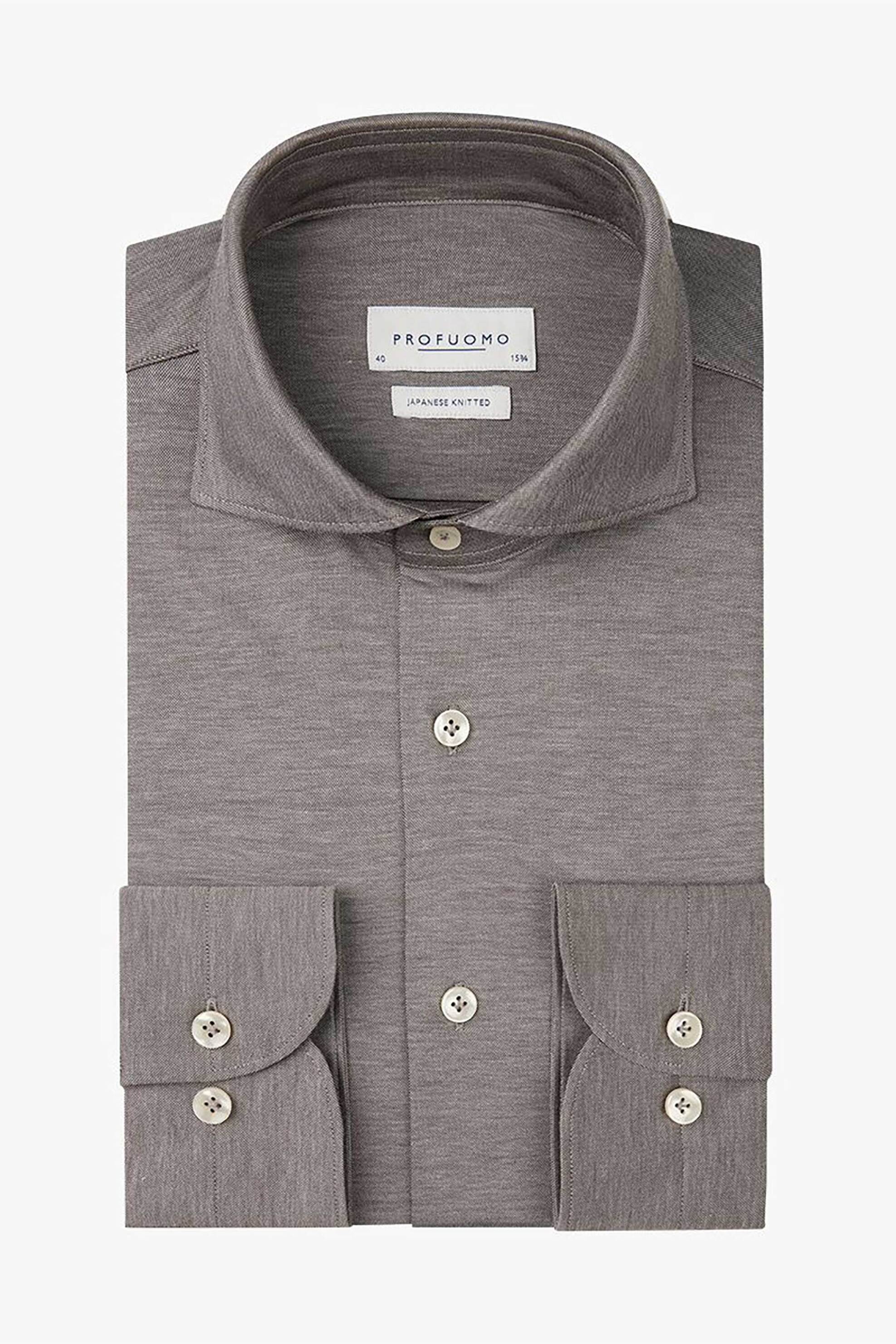 PROFUOMO Profuomo ανδρικό πλεκτό πουκάμισο Slim Fit - PPVH30043C Καφέ