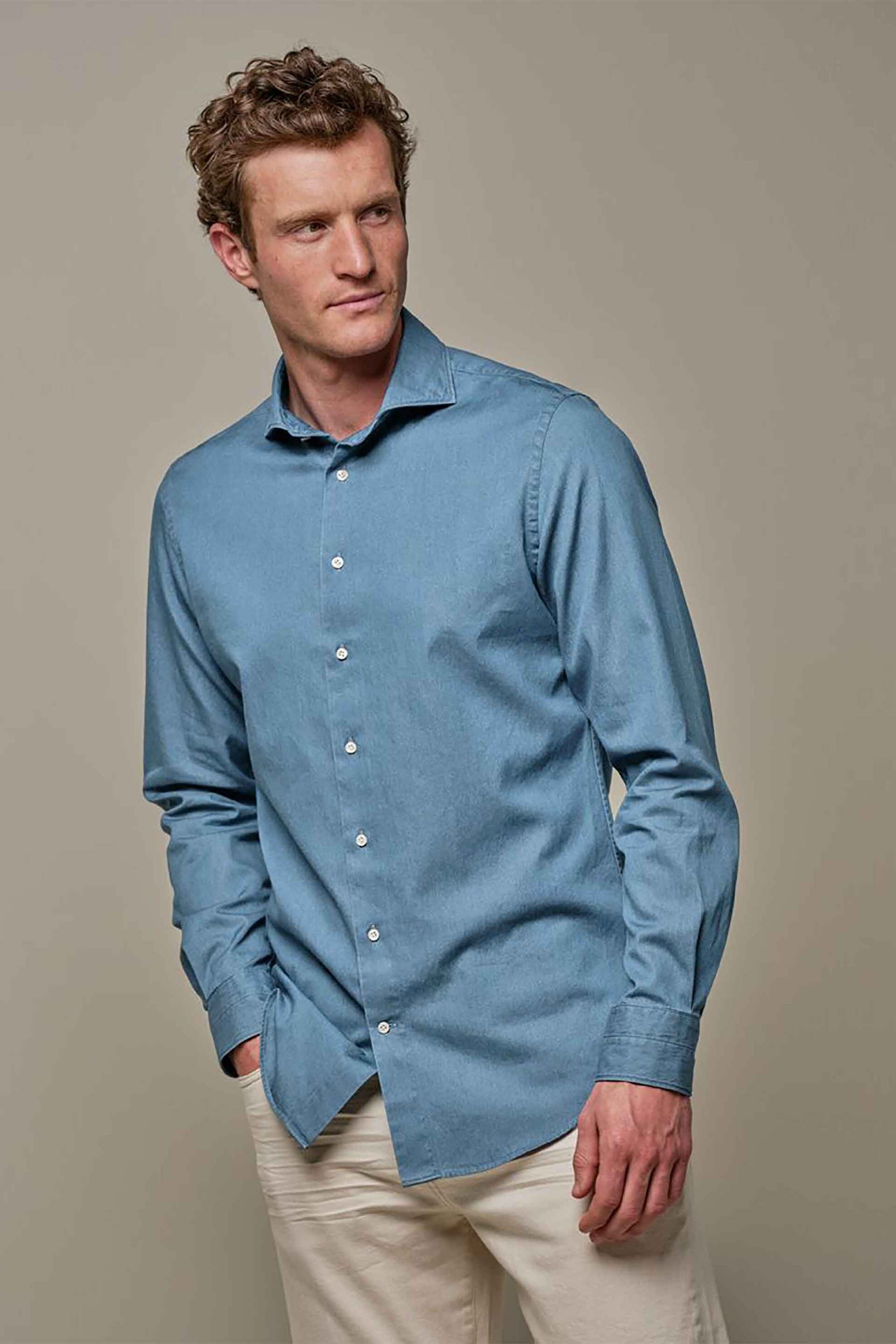 PROFUOMO Profuomo ανδρικό denim πουκάμισο Slim Fit - PPVH30049A Denim Blue