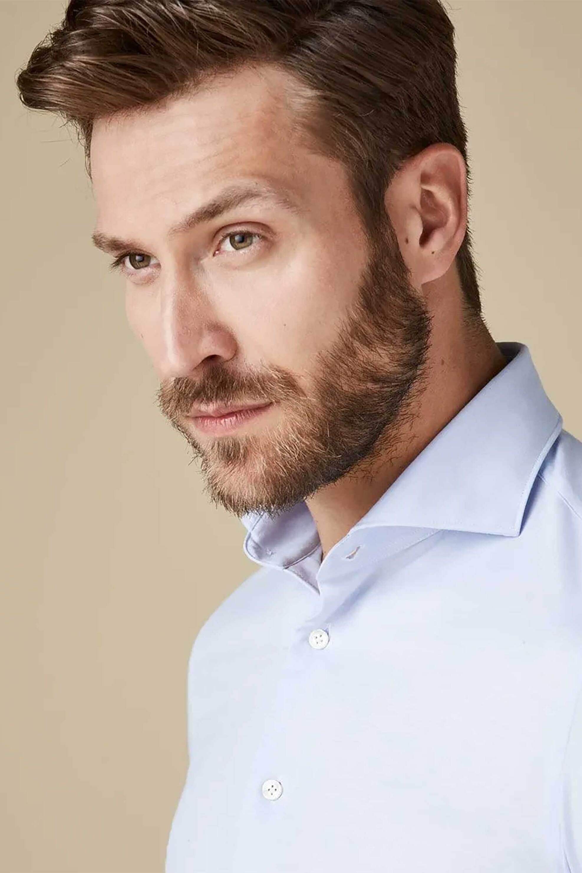 Profuomo ανδρικό πουκάμισο μονόχρωμο "Japanese Knitted" Slim Fit - PP2HC10009 Μπλε Ανοιχτό φωτογραφία