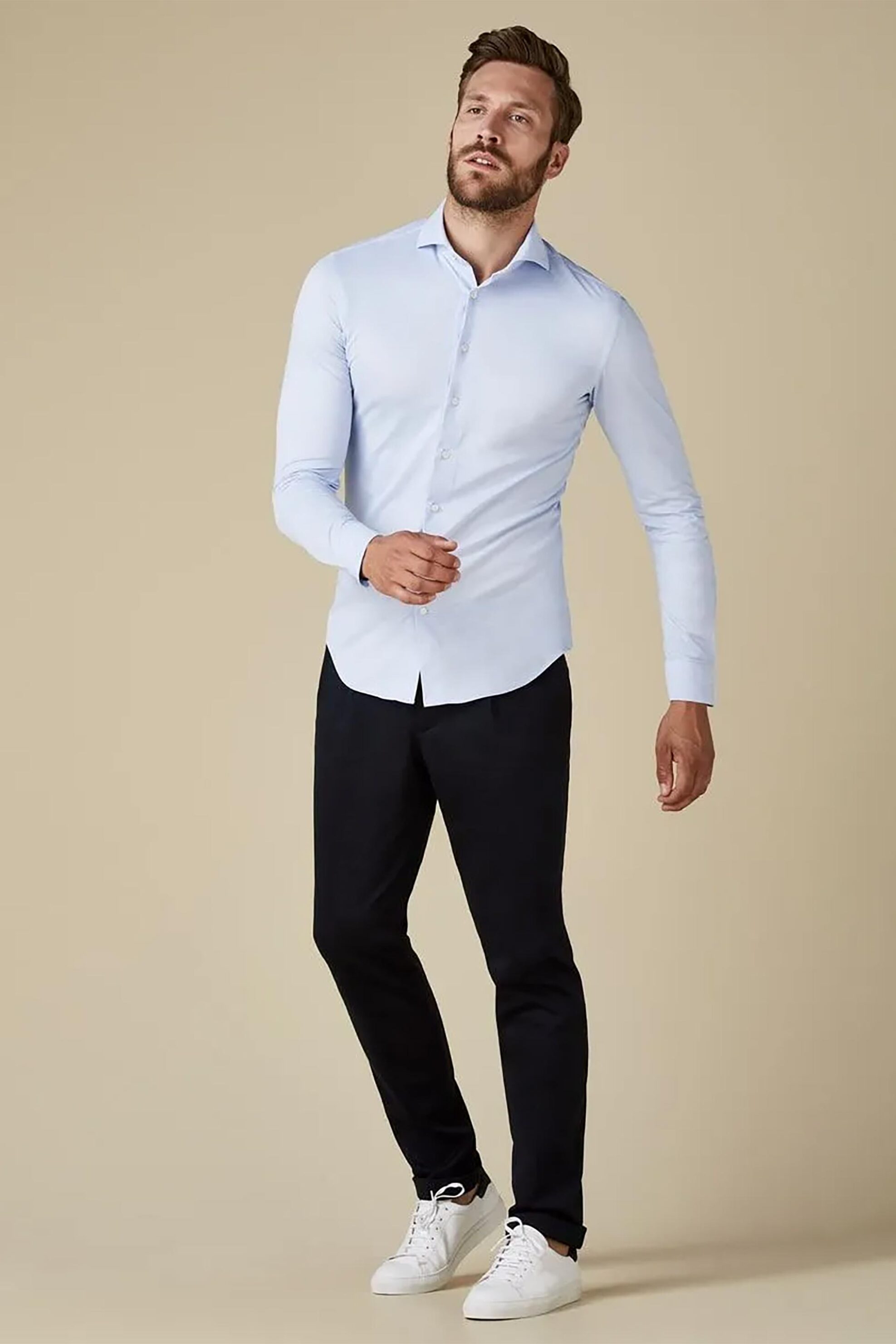 Profuomo ανδρικό πουκάμισο μονόχρωμο "Japanese Knitted" Slim Fit - PP2HC10009 Μπλε Ανοιχτό φωτογραφία