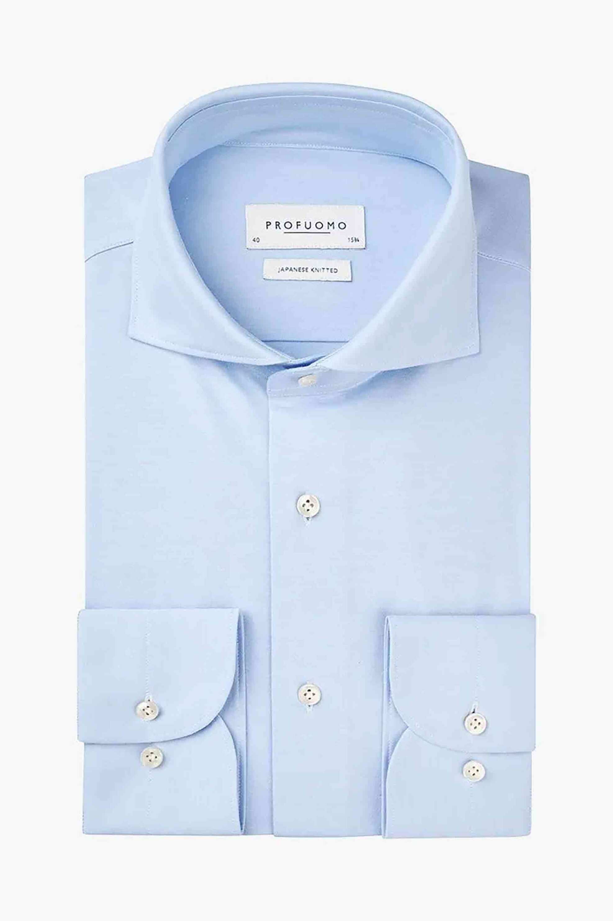 Profuomo ανδρικό πουκάμισο μονόχρωμο "Japanese Knitted" Slim Fit - PP2HC10009 Μπλε Ανοιχτό φωτογραφία