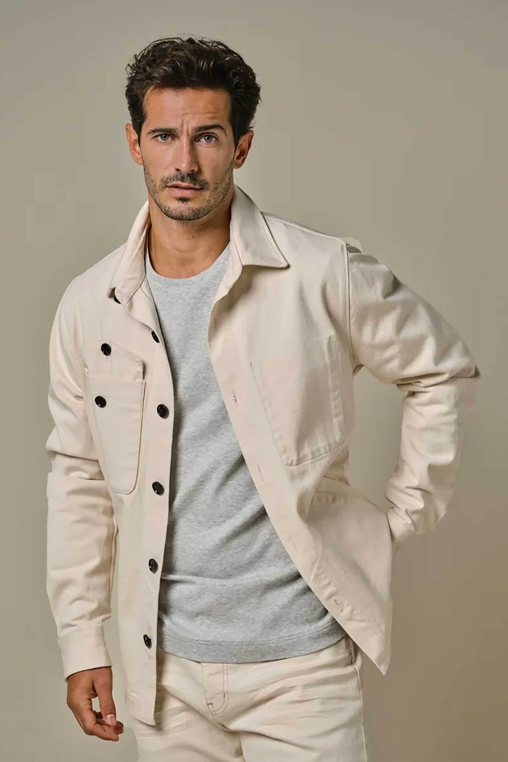 PROFUOMO Profuomo ανδρικό overshirt με τσέπες Loose Fit - PPWF10011A Κρέμ