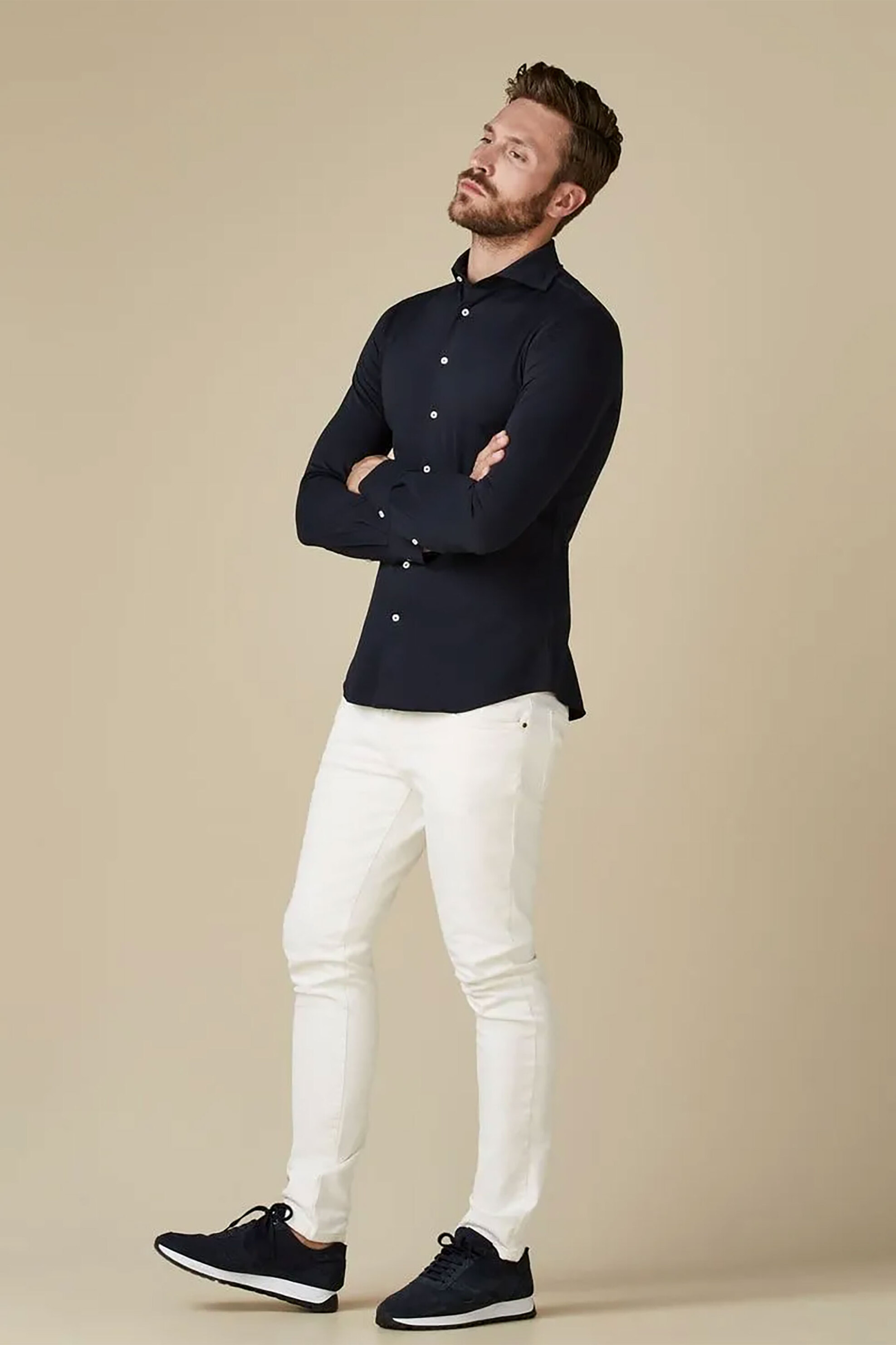 Profuomo ανδρικό πουκάμισο μονόχρωμο "Japanese Knitted" Slim Fit - PP2HC10010 Σκούρο Μπλε φωτογραφία