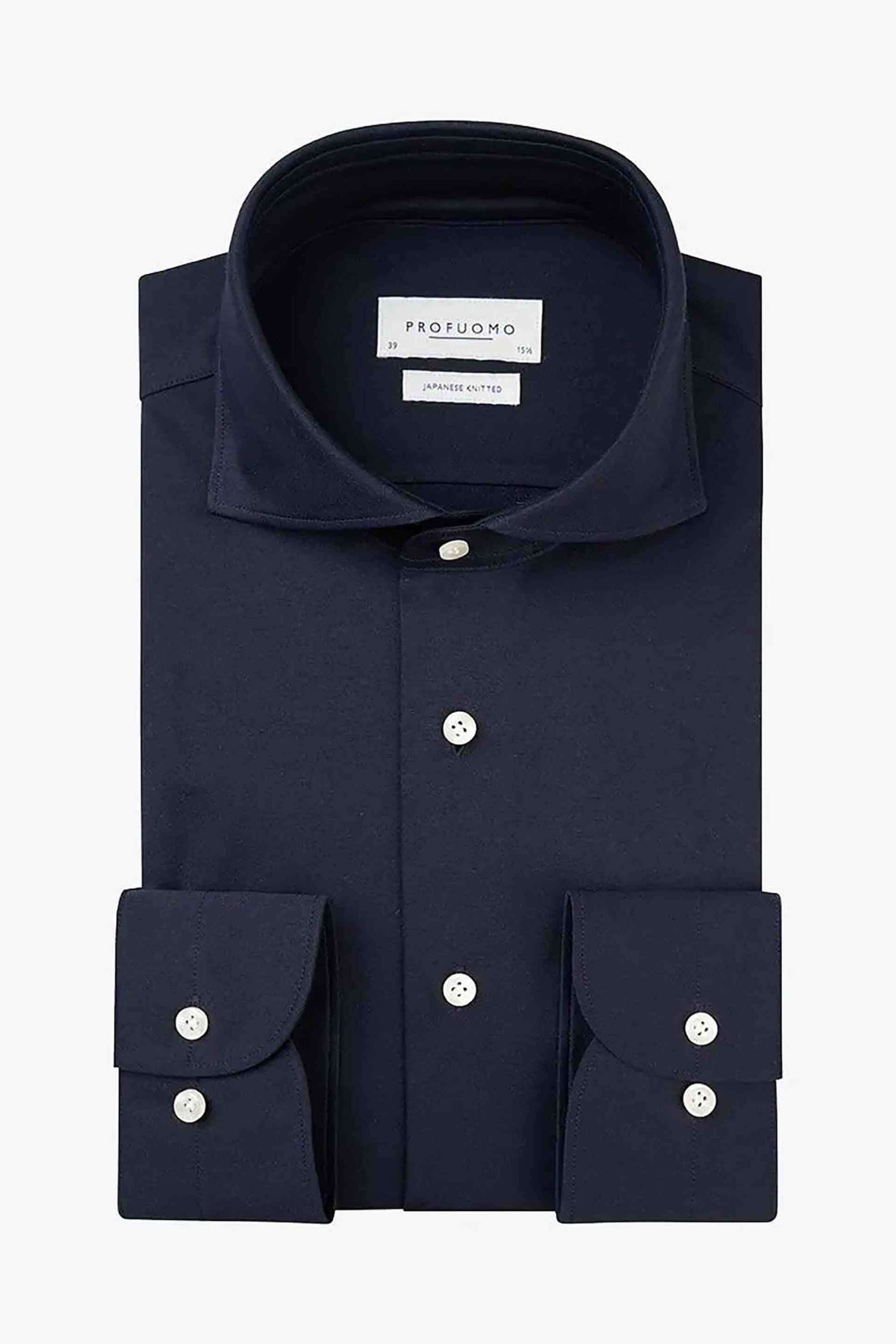 Profuomo ανδρικό πουκάμισο μονόχρωμο "Japanese Knitted" Slim Fit - PP2HC10010 Σκούρο Μπλε φωτογραφία