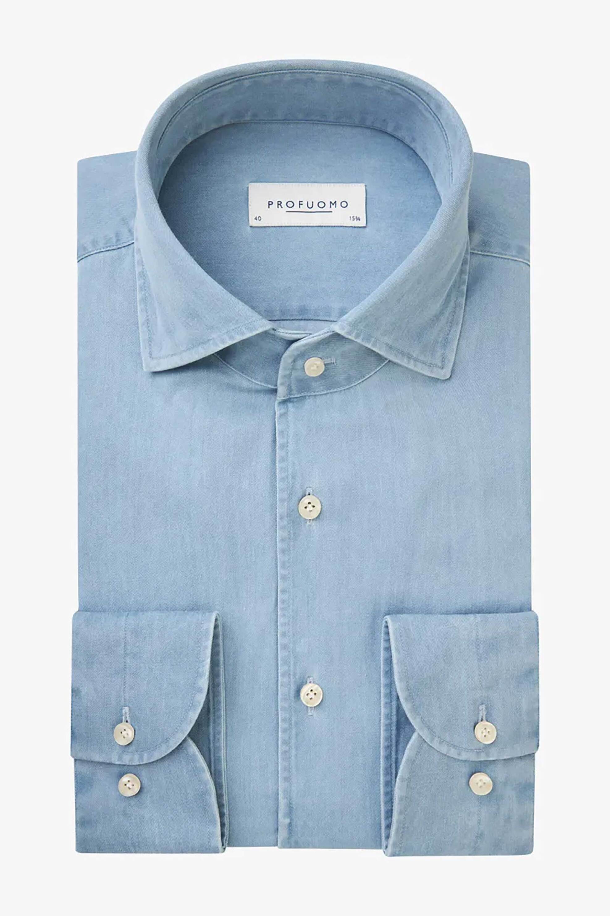 Profuomo ανδρικό denim πουκάμισο Slim Fit - PPWH10019A Μπλε Ανοιχτό