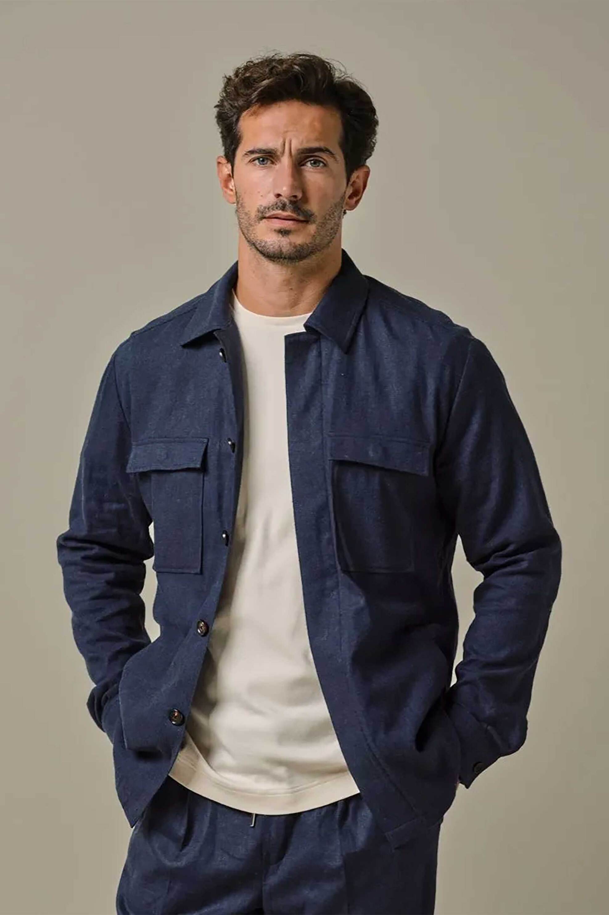 PROFUOMO Profuomo ανδρικό κοτλέ overshirt με τσέπη Normal Fit - PPWF10006A Σκούρο Μπλε