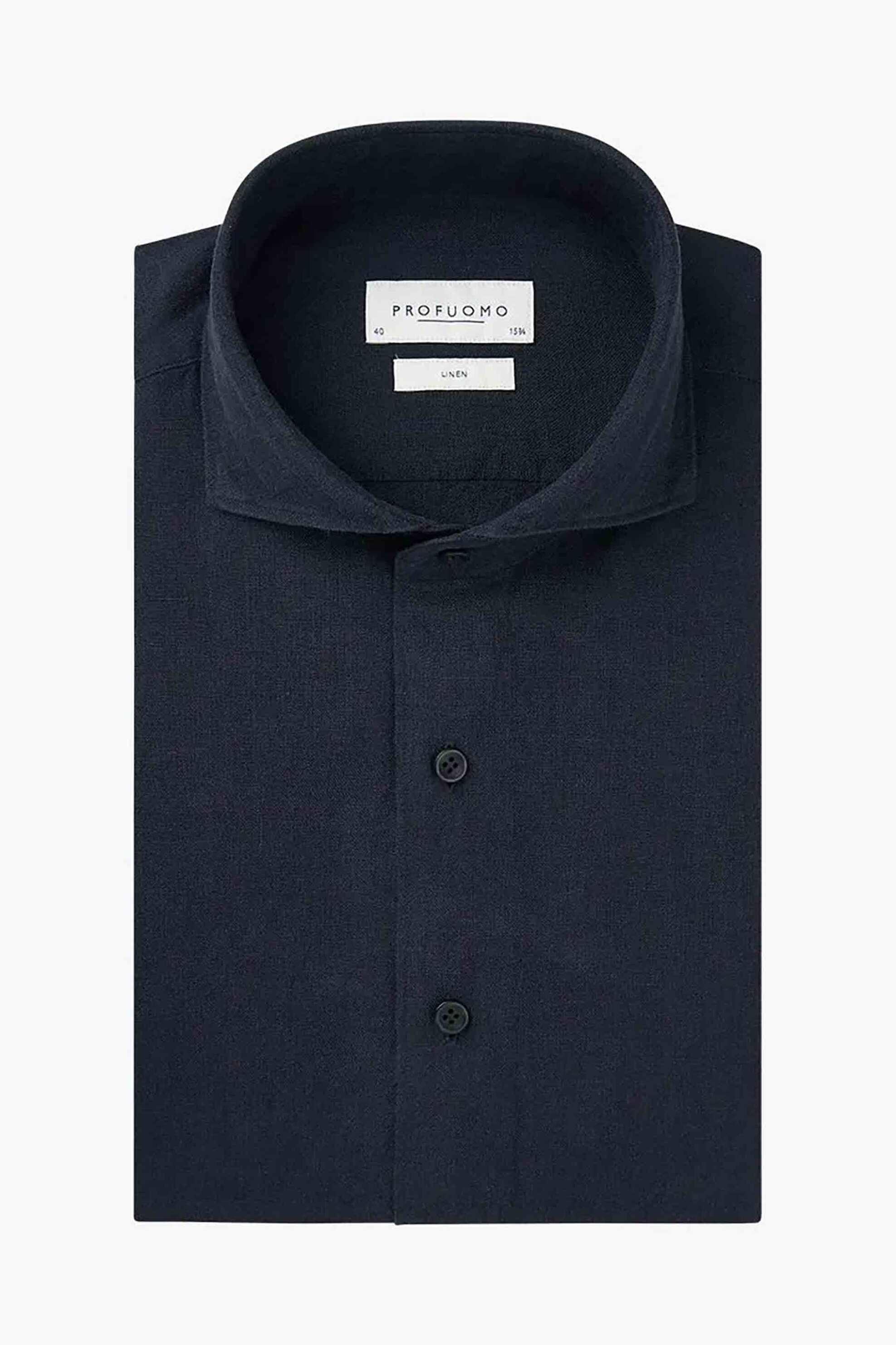 Profuomo ανδρικό λινό πουκάμισο μονόχρωμο Slim Fit - PPWH10020E Σκούρο Μπλε
