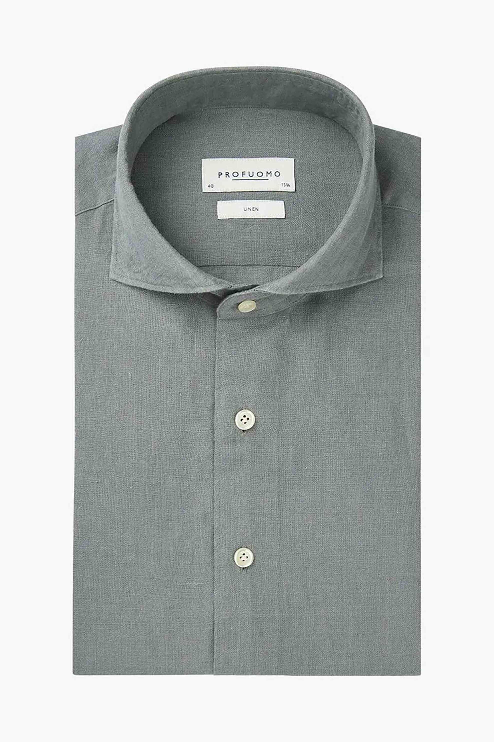 Profuomo ανδρικό λινό πουκάμισο μονόχρωμο Slim Fit - PPWH10020I Πράσινο Ανοιχτό