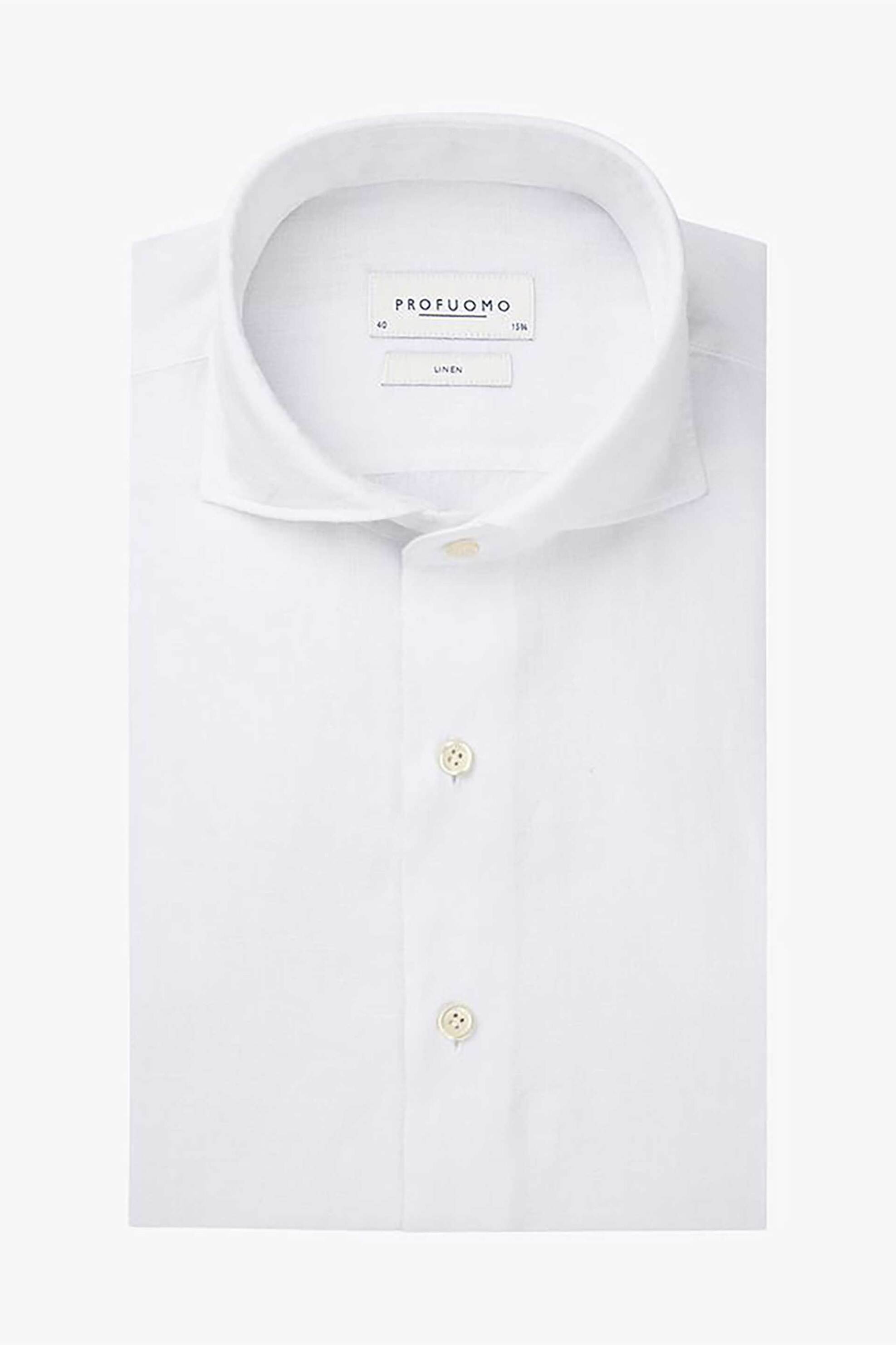 PROFUOMO Profuomo ανδρικό λινό πουκάμισο μονόχρωμο Slim Fit - PPWH10020A Λευκό