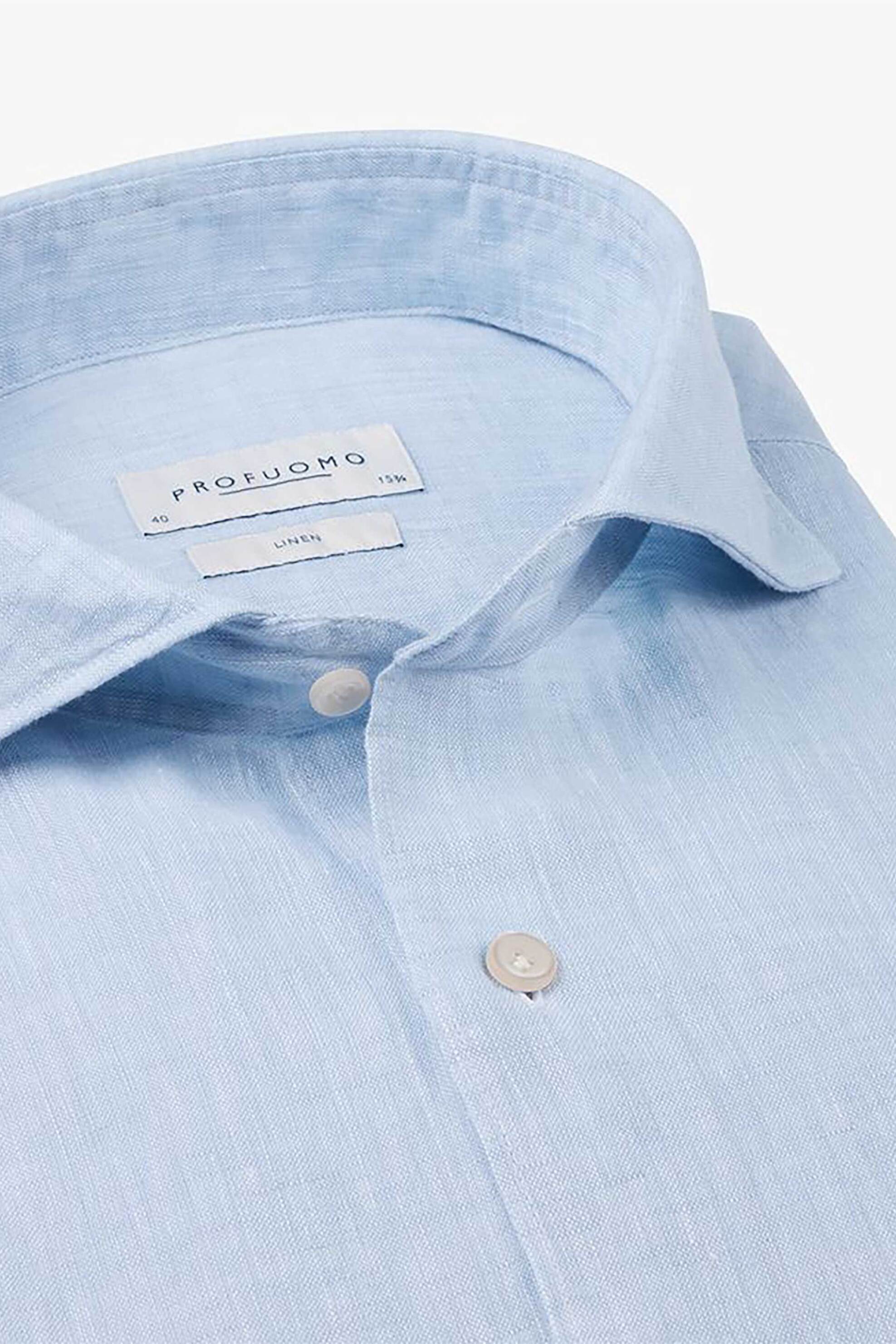 Profuomo ανδρικό λινό πουκάμισο μονόχρωμο Slim Fit - PPWH10020B Μπλε Ανοιχτό φωτογραφία