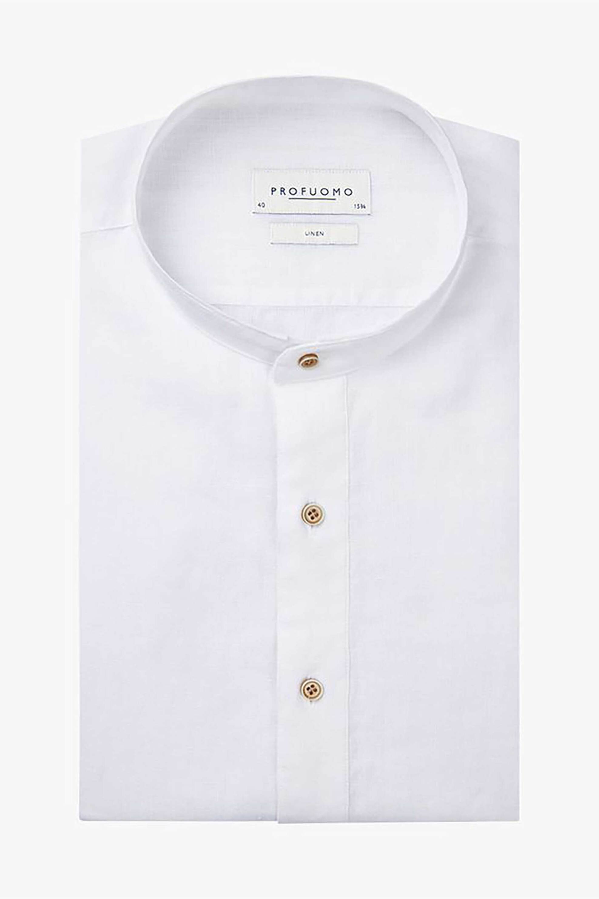 PROFUOMO Profuomo ανδρικό λινό πουκάμισο μάο μονόχρωμο Slim Fit - PPWH10025A Λευκό