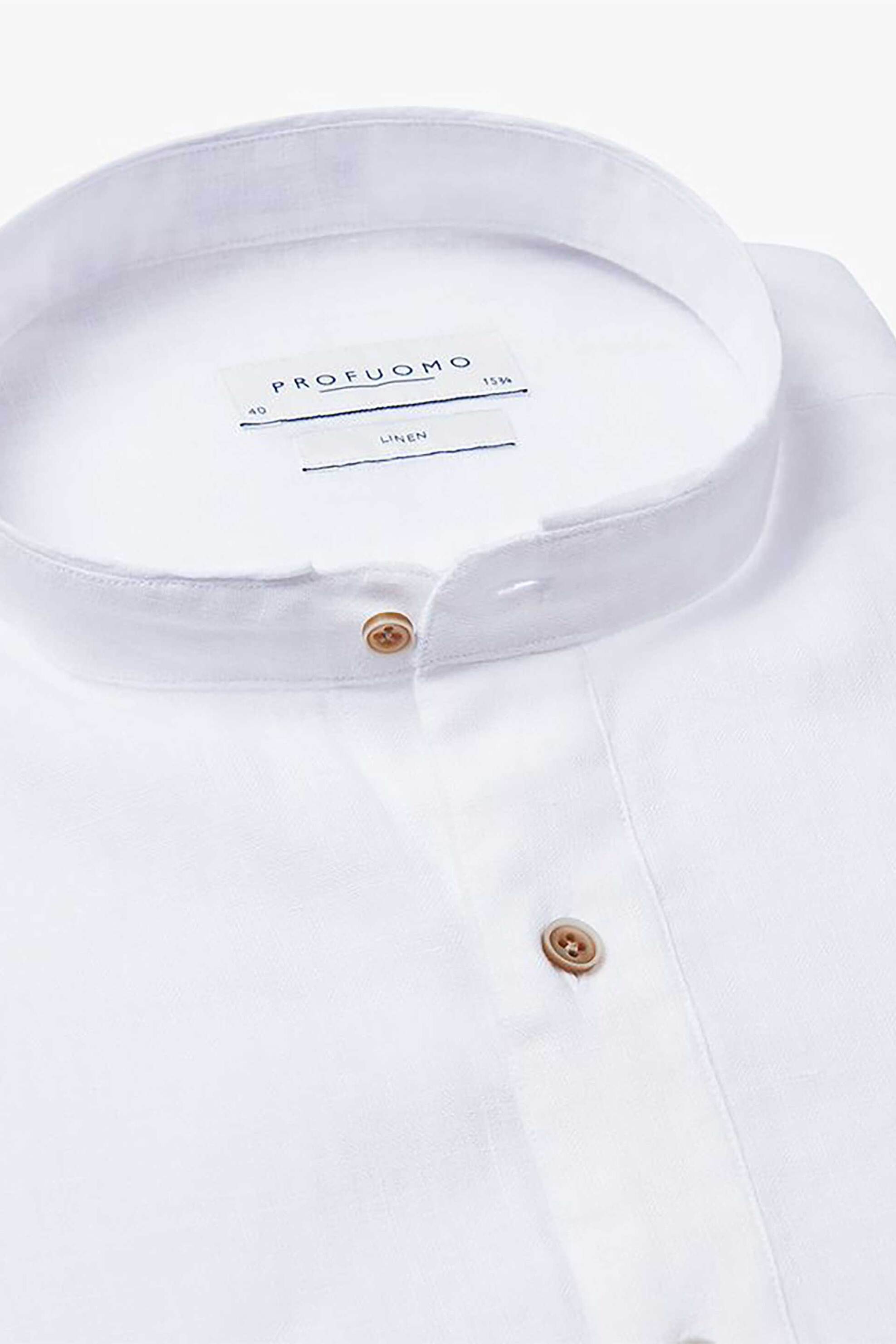 Profuomo ανδρικό λινό πουκάμισο μάο μονόχρωμο Slim Fit - PPWH10025A Λευκό φωτογραφία
