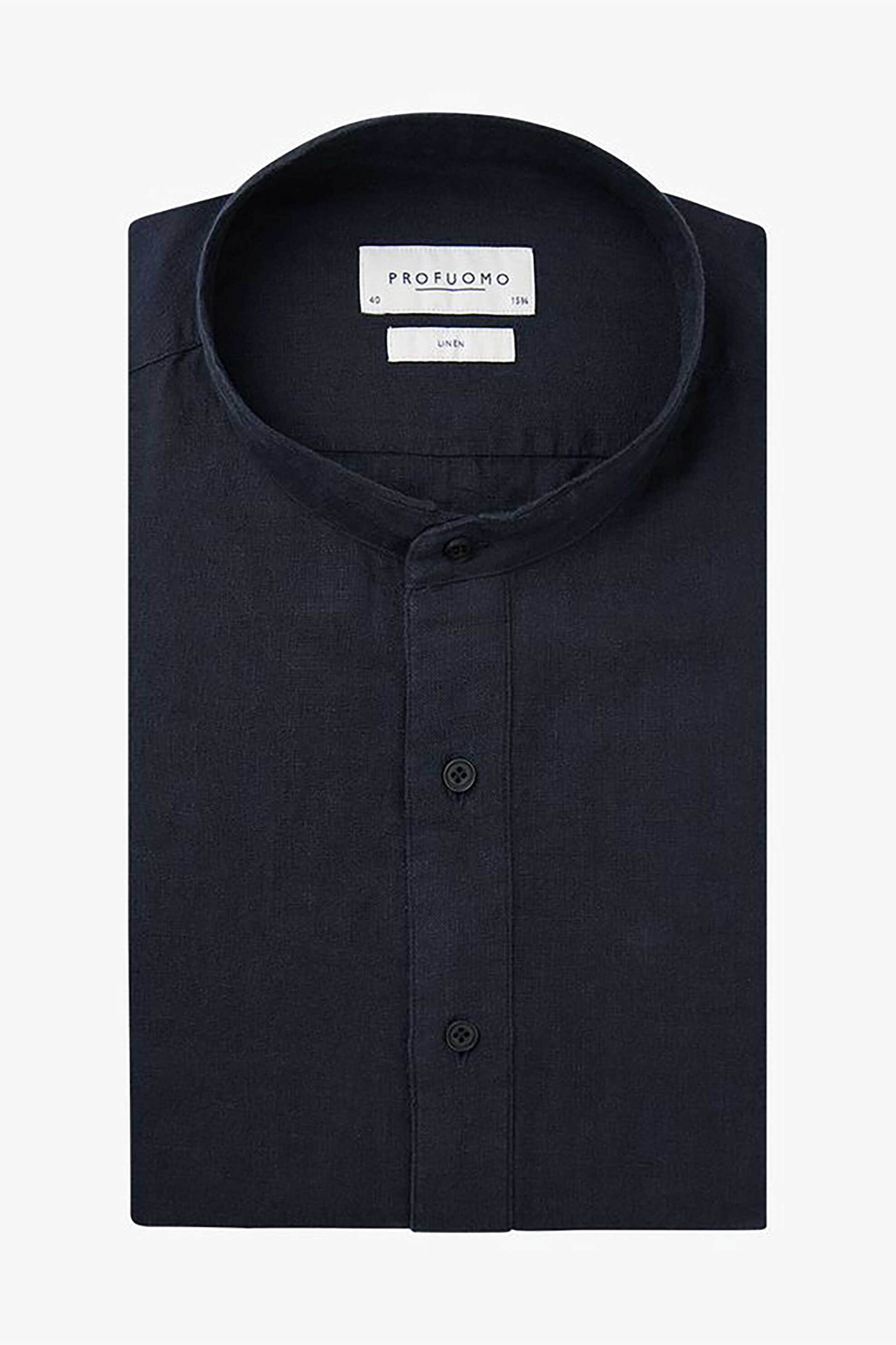 Profuomo Ανδρικό Λινό Πουκάμισο Μάο Μονόχρωμο Slim Fit - Ppwh10025B Σκούρο Μπλε