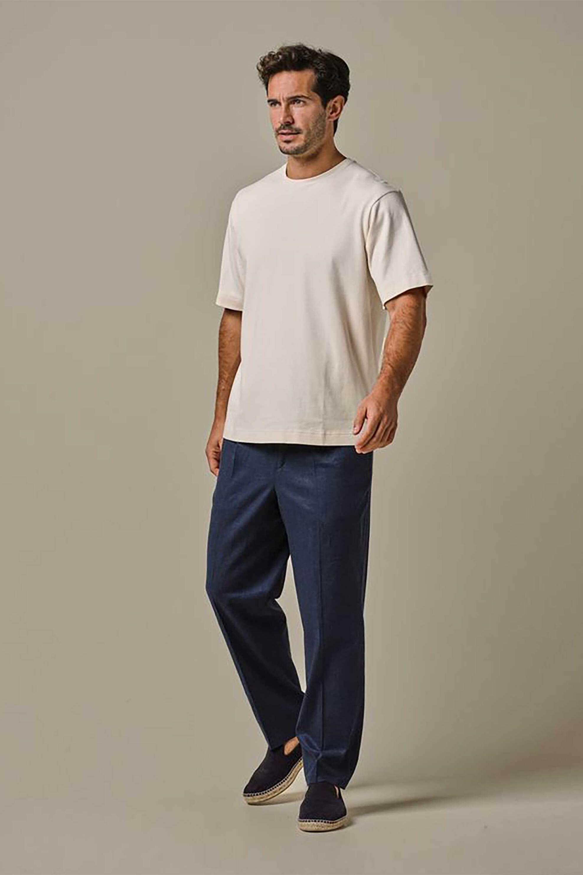 PROFUOMO Profuomo ανδρικό λινό παντελόνι με ελαστική μέση Loose Fit - PPWQ10025A Σκούρο Μπλε