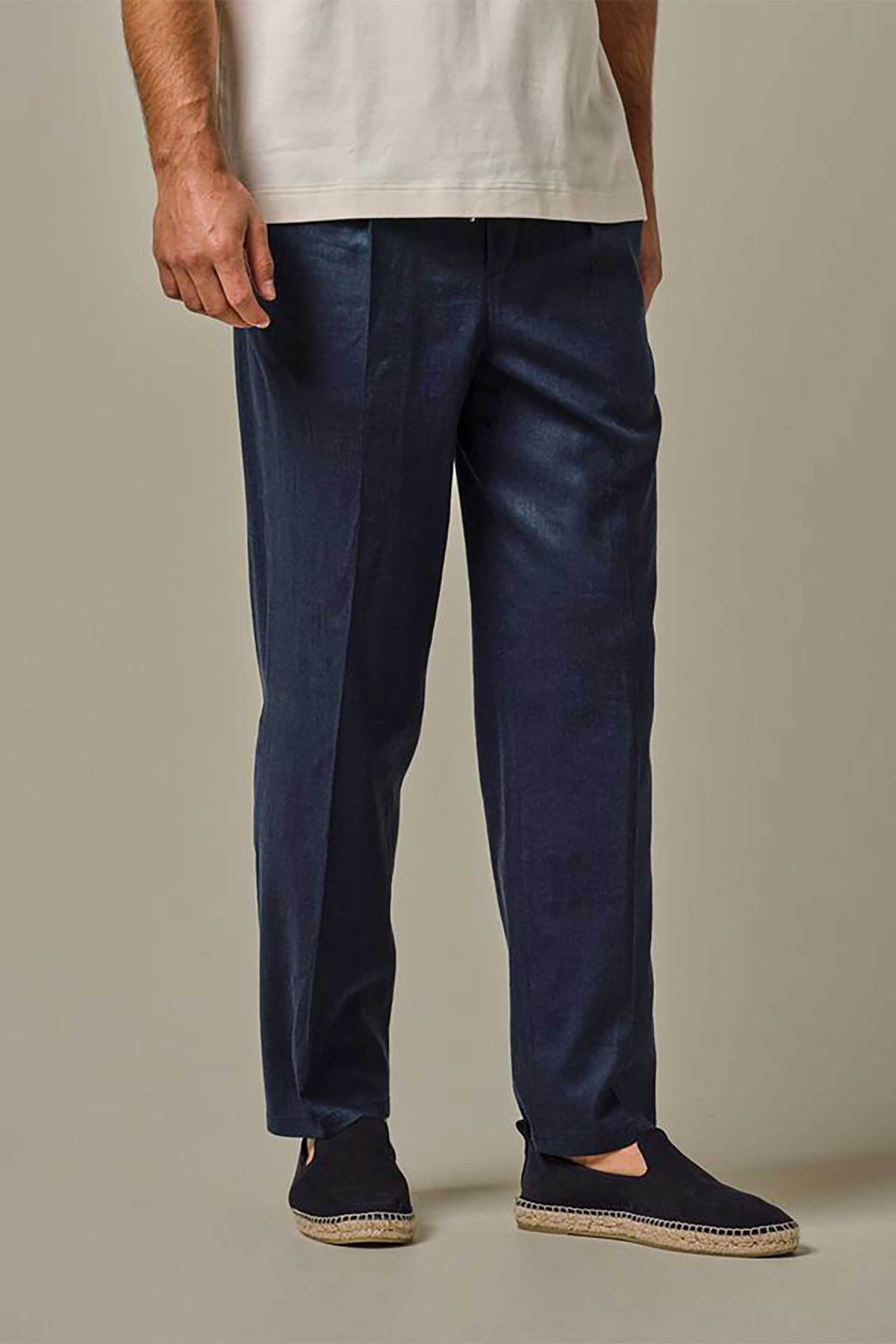 Profuomo ανδρικό λινό παντελόνι με ελαστική μέση Loose Fit - PPWQ10025A Σκούρο Μπλε φωτογραφία