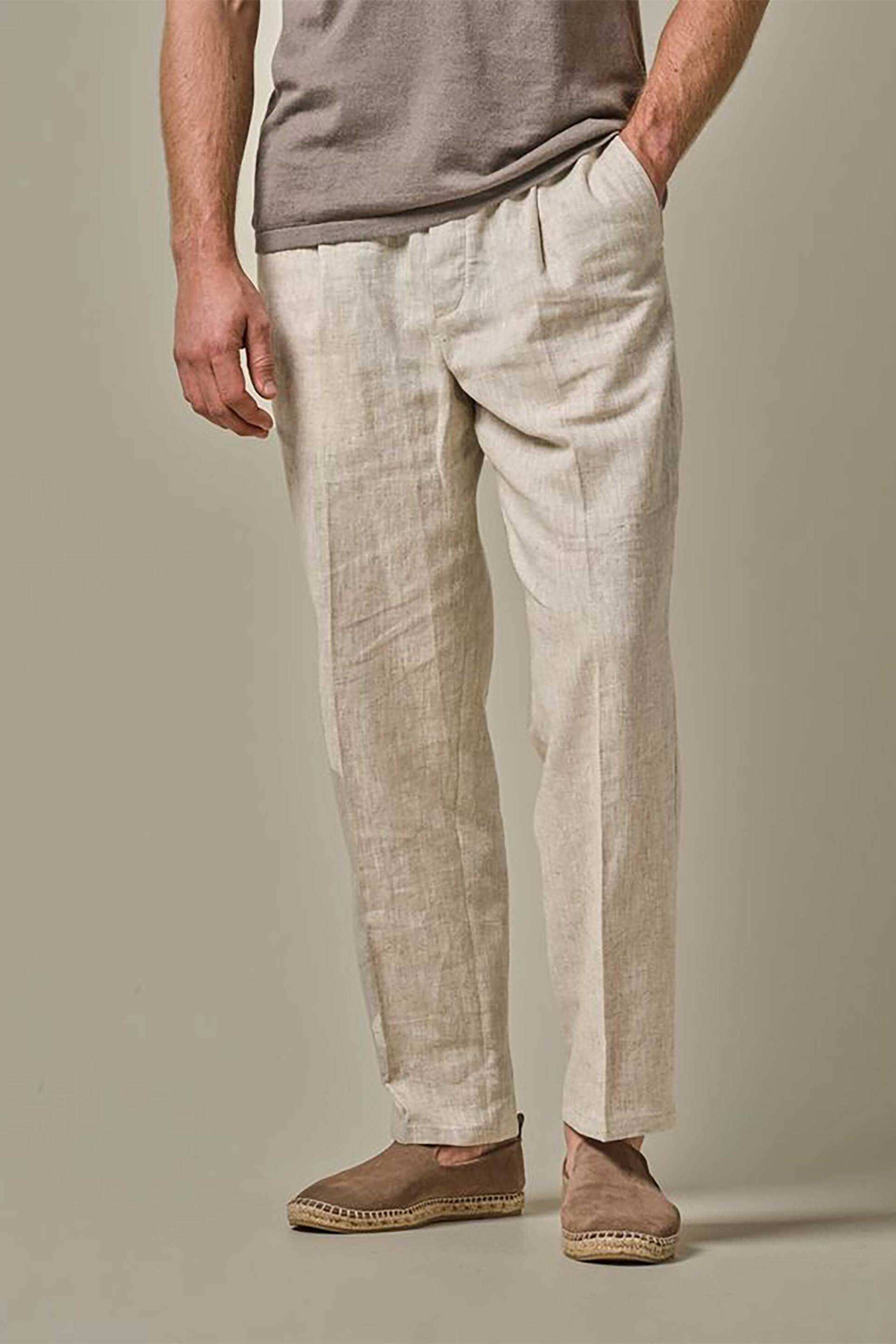 Profuomo ανδρικό λινό παντελόνι με ελαστική μέση Loose Fit - PPWQ10026A Μπεζ φωτογραφία
