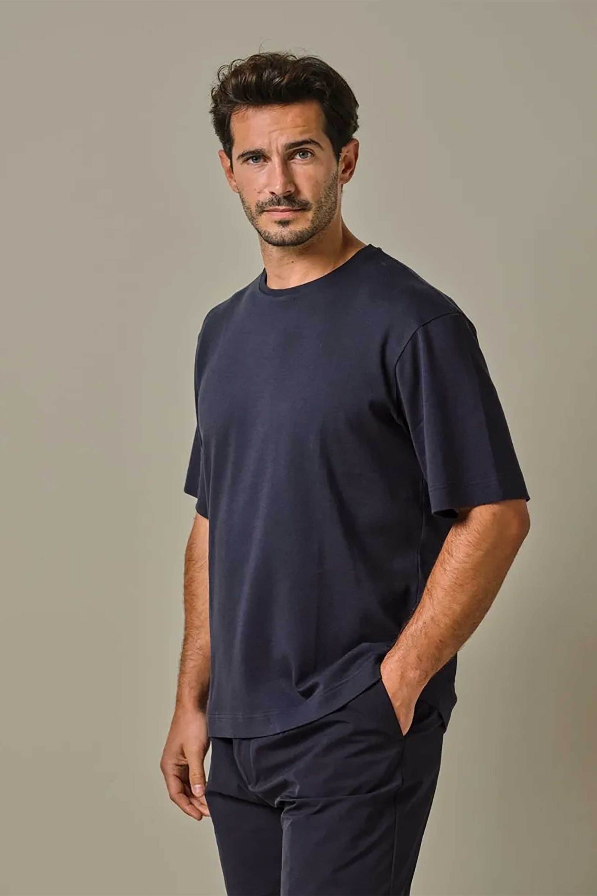 Profuomo ανδρικό T-shirt μονόχρωμο Loose Fit - PPWT10003A Σκούρο Μπλε