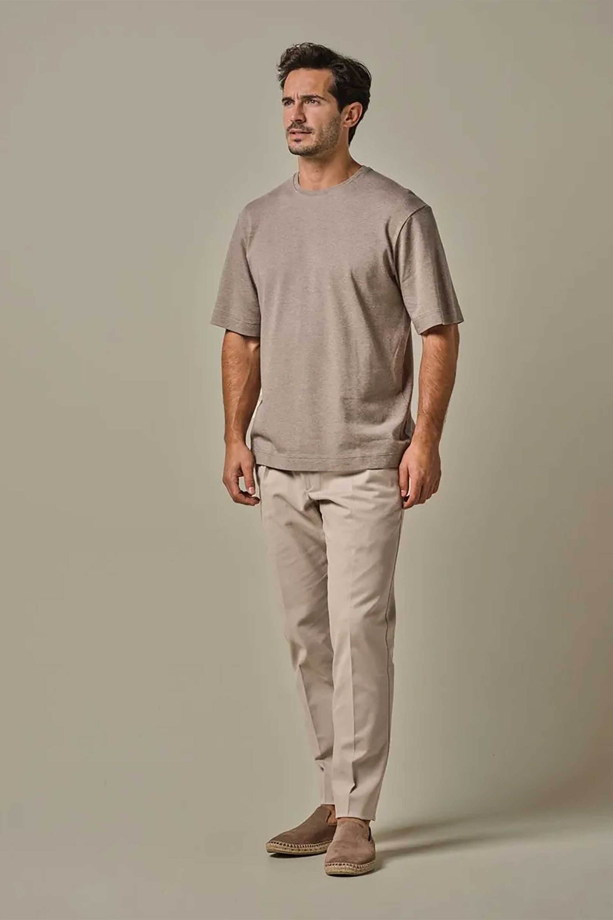 Profuomo ανδρικό T-shirt μονόχρωμο Loose Fit - PPWT10003F Καφέ Ανοιχτό
