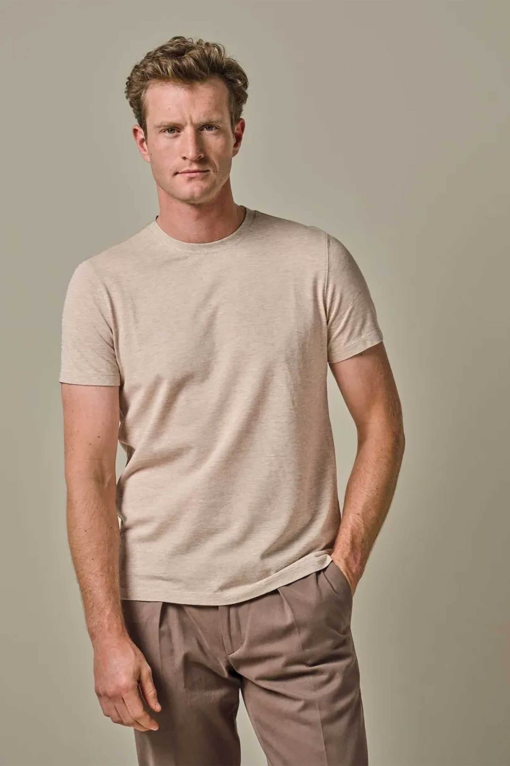 Profuomo ανδρικό T-shirt μονόχρωμο Loose Fit - PPWT10004B Μπεζ