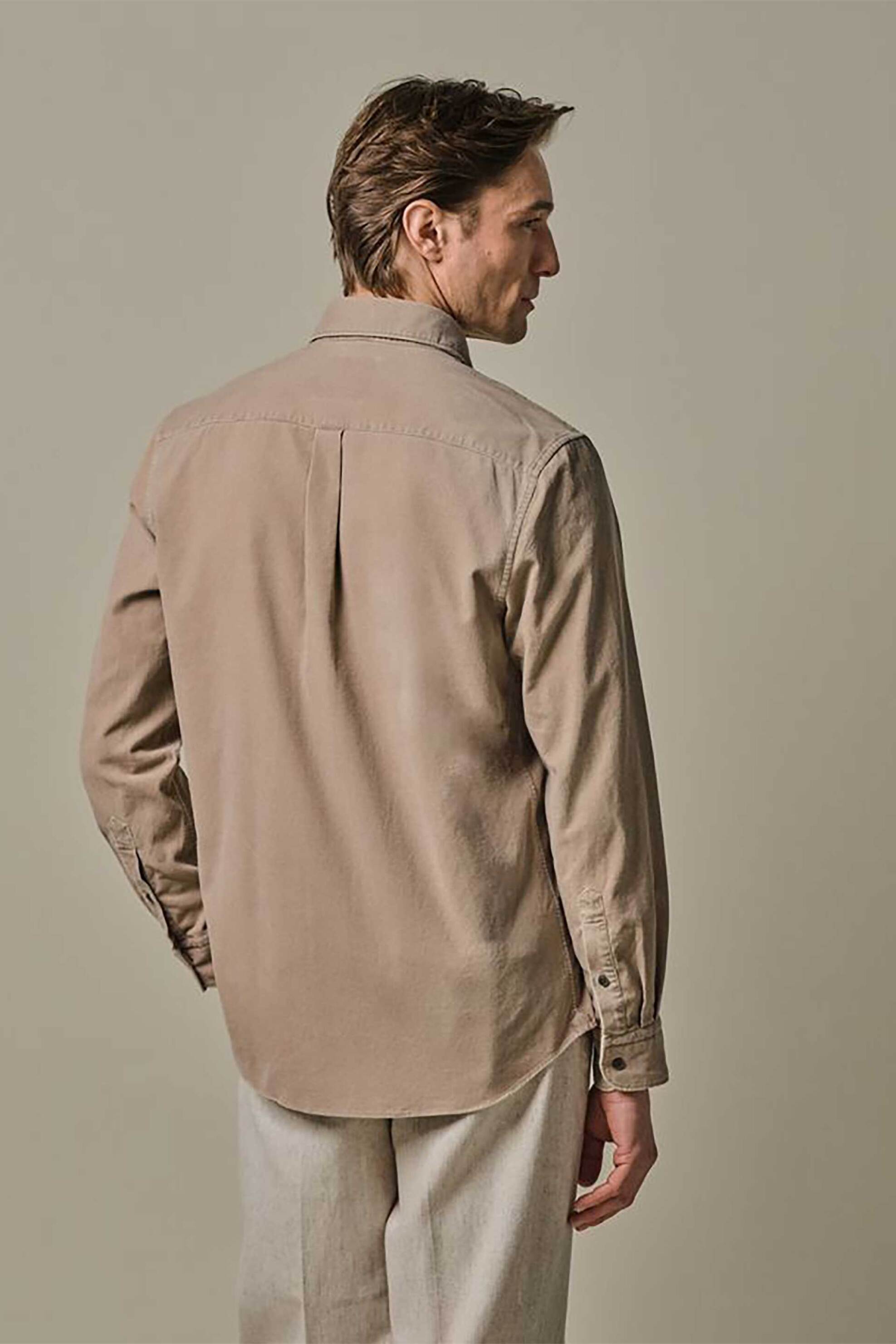 Profuomo ανδρικό πουκάμισο κοτλέ μονόχρωμο Relaxed Fit - PPWH30012D Μπεζ φωτογραφία