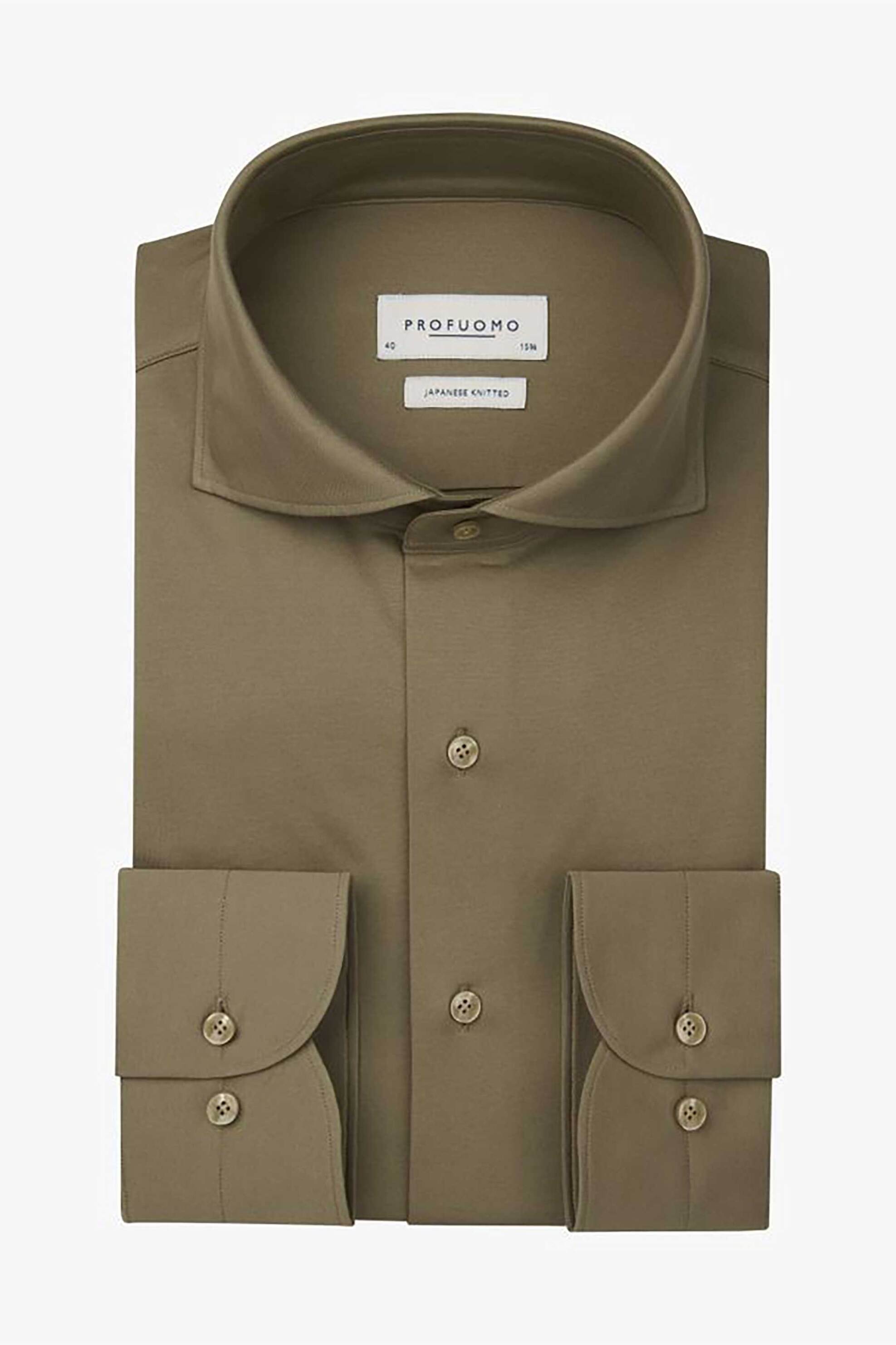 PROFUOMO Profuomo ανδρικό πλεκτό πουκάμισο μονόχρωμο Slim Fit - PPWH30026F Πράσινο Ανοιχτό