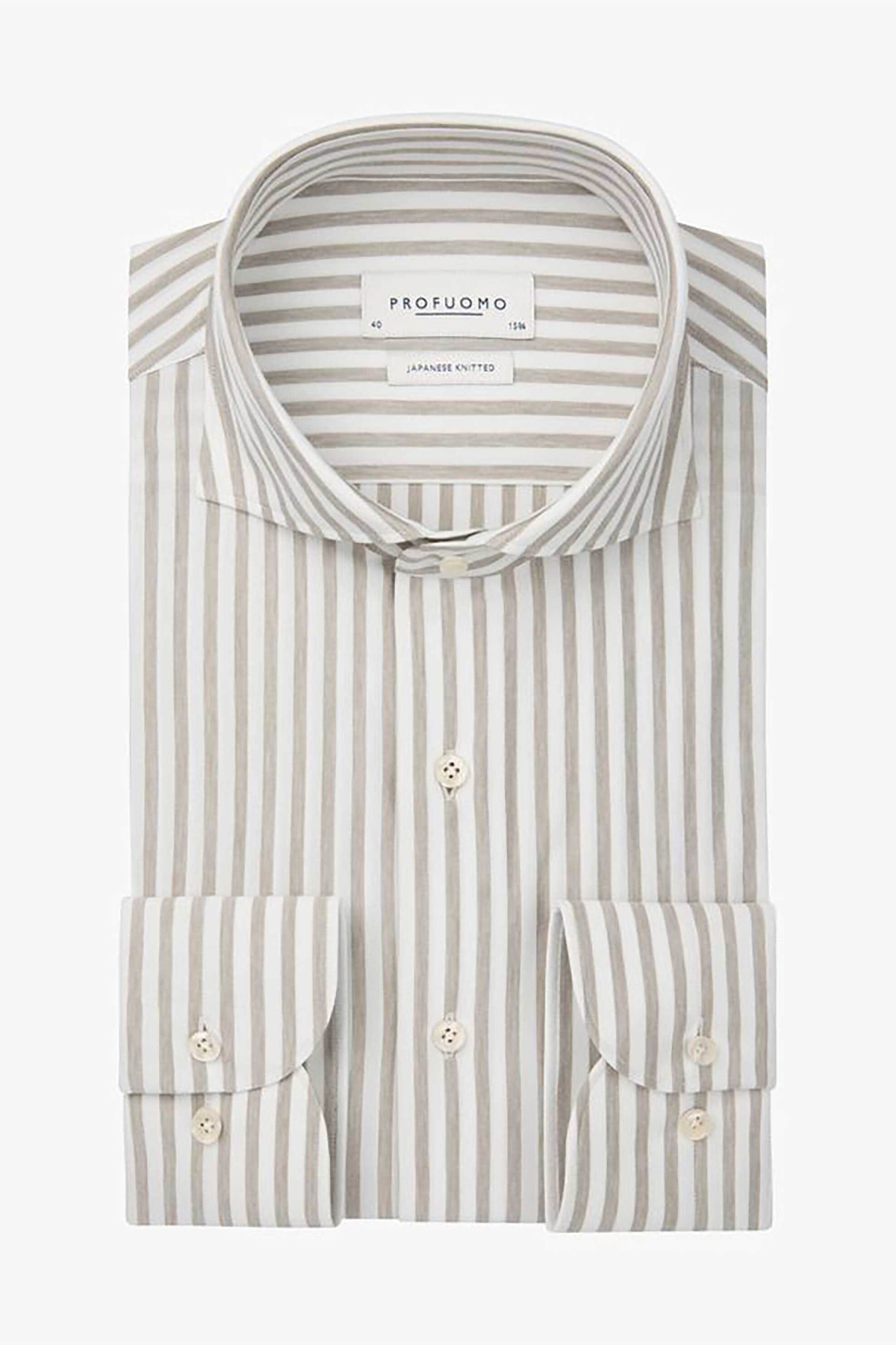 Profuomo ανδρικό πουκάμισο με ριγέ σχέδιο Slim Fit - PPWH30028A Μπεζ