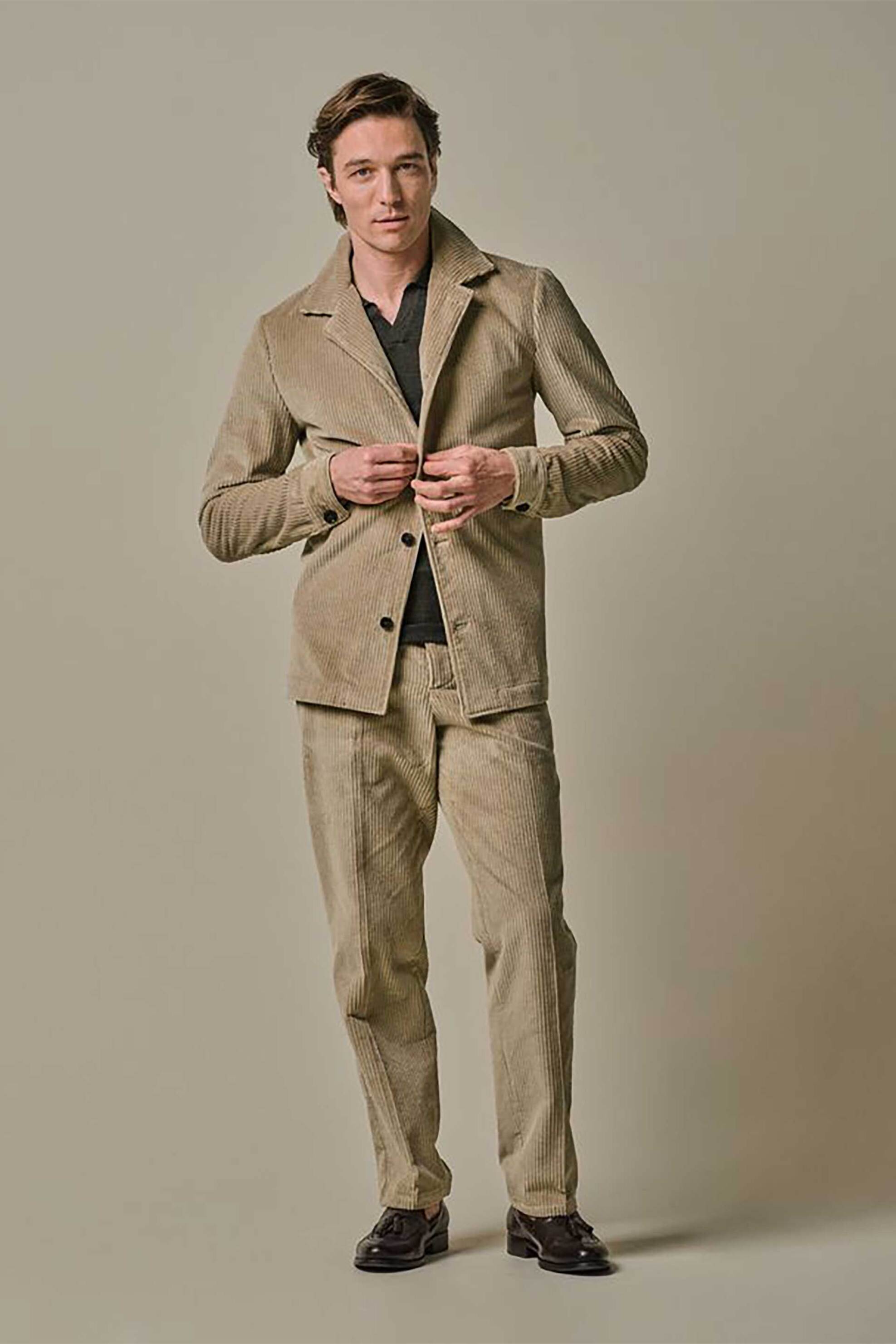 Profuomo ανδρικό παντελόνι κοτλέ Loose Fit - PPWQ30016A Μπεζ