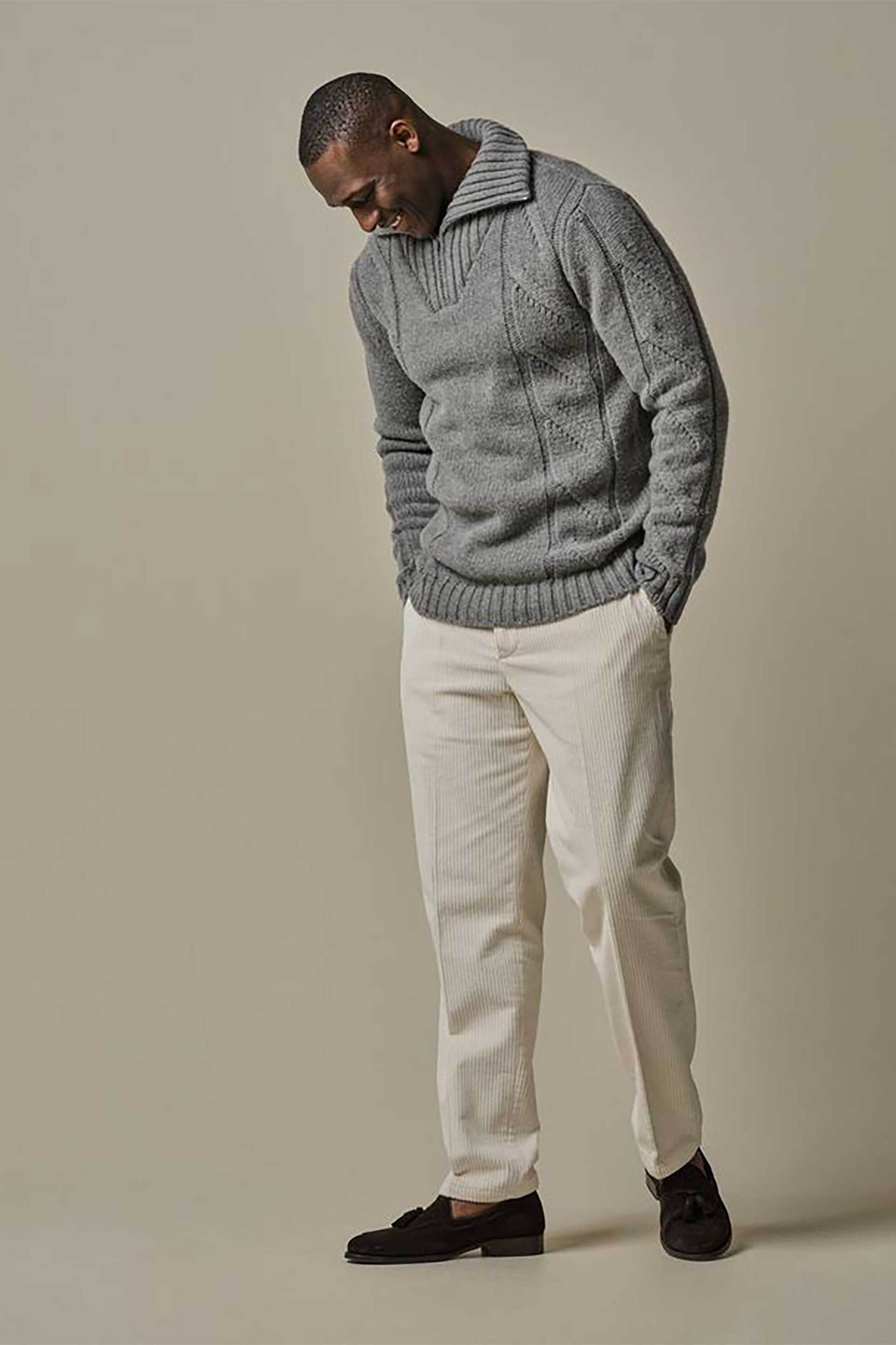 Profuomo ανδρικό παντελόνι κοτλέ Loose Fit - PPWQ30016B Κρέμ