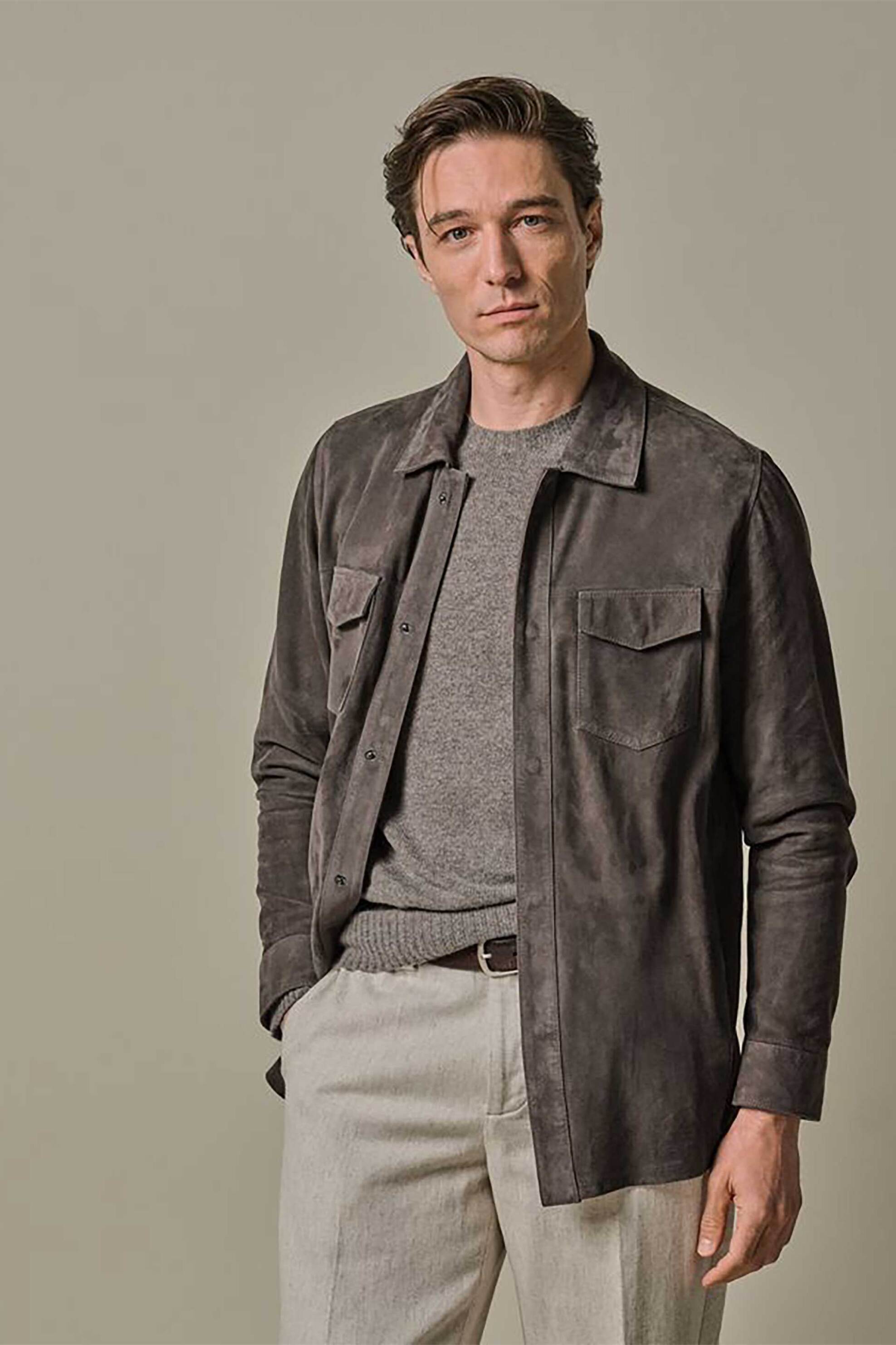 Profuomo ανδρικό overshirt μονόχρωμο με τσέπη Normal Fit - PPWF30041A Καφέ Ανοιχτό