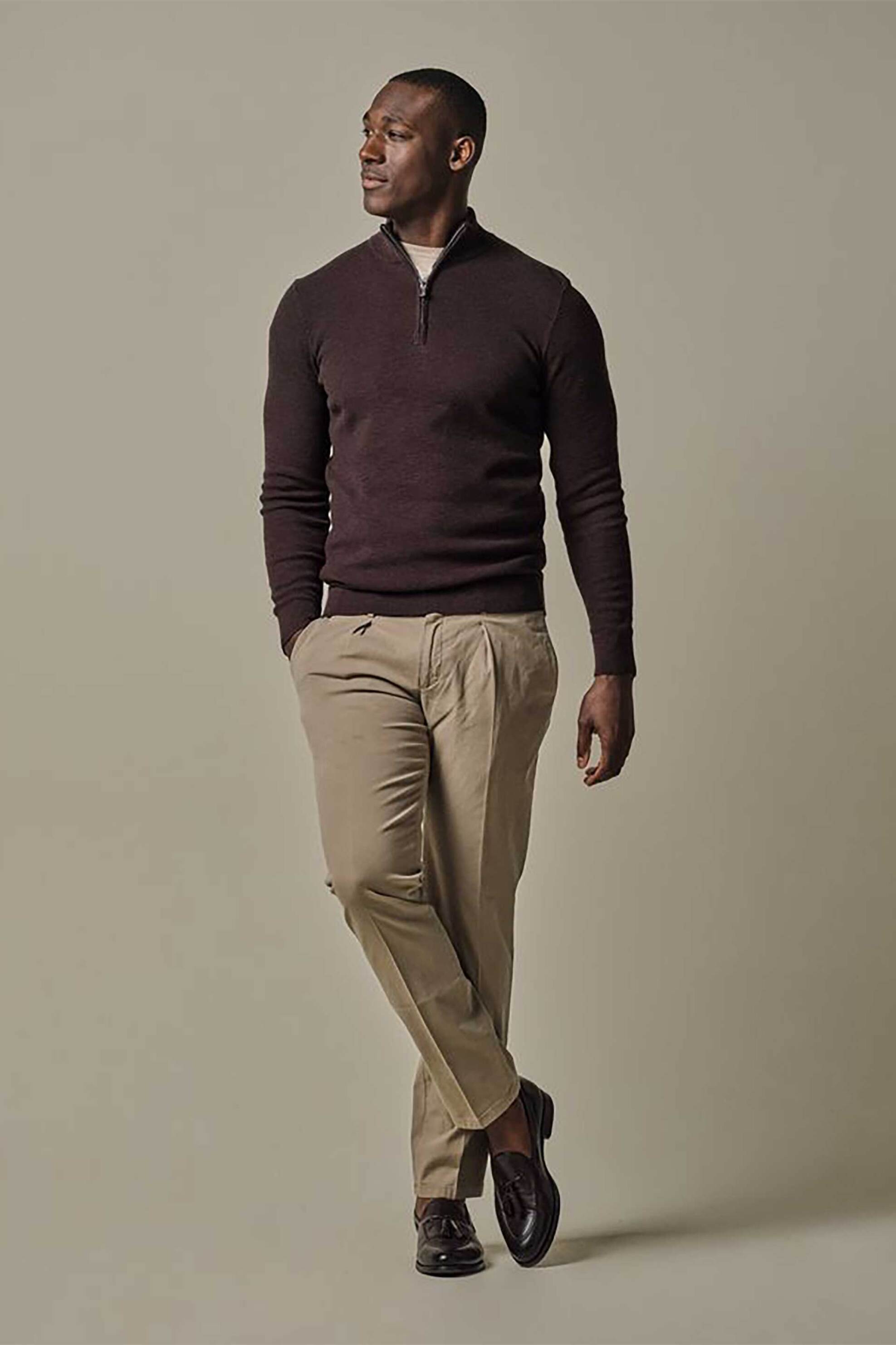 Profuomo ανδρικό πουλόβερ με ψηλό λαιμό και 1/2 φερμουάρ Regular Fit - PPWJ30040B Καφέ φωτογραφία