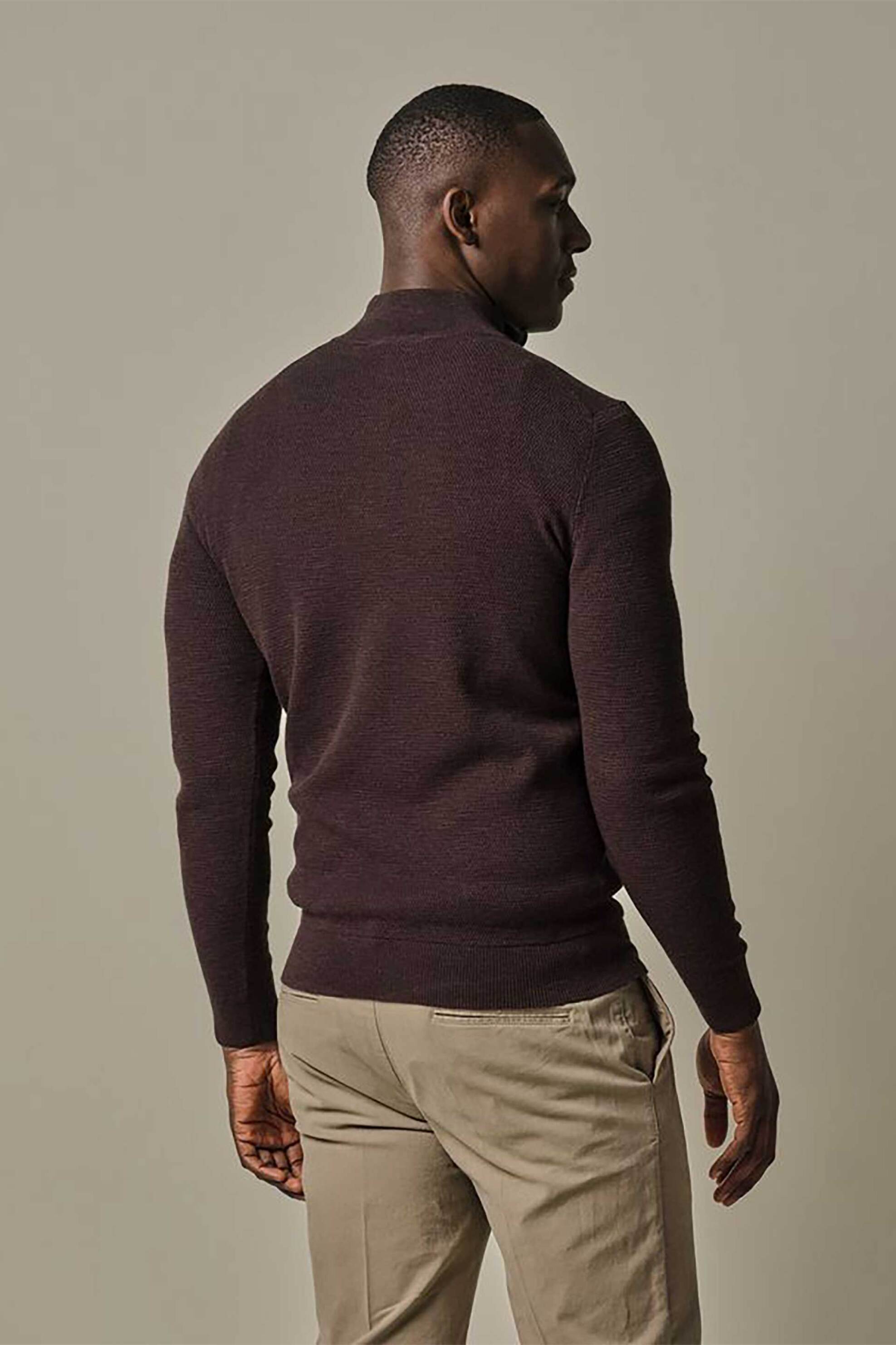 Profuomo ανδρικό πουλόβερ με ψηλό λαιμό και 1/2 φερμουάρ Regular Fit - PPWJ30040B Καφέ φωτογραφία