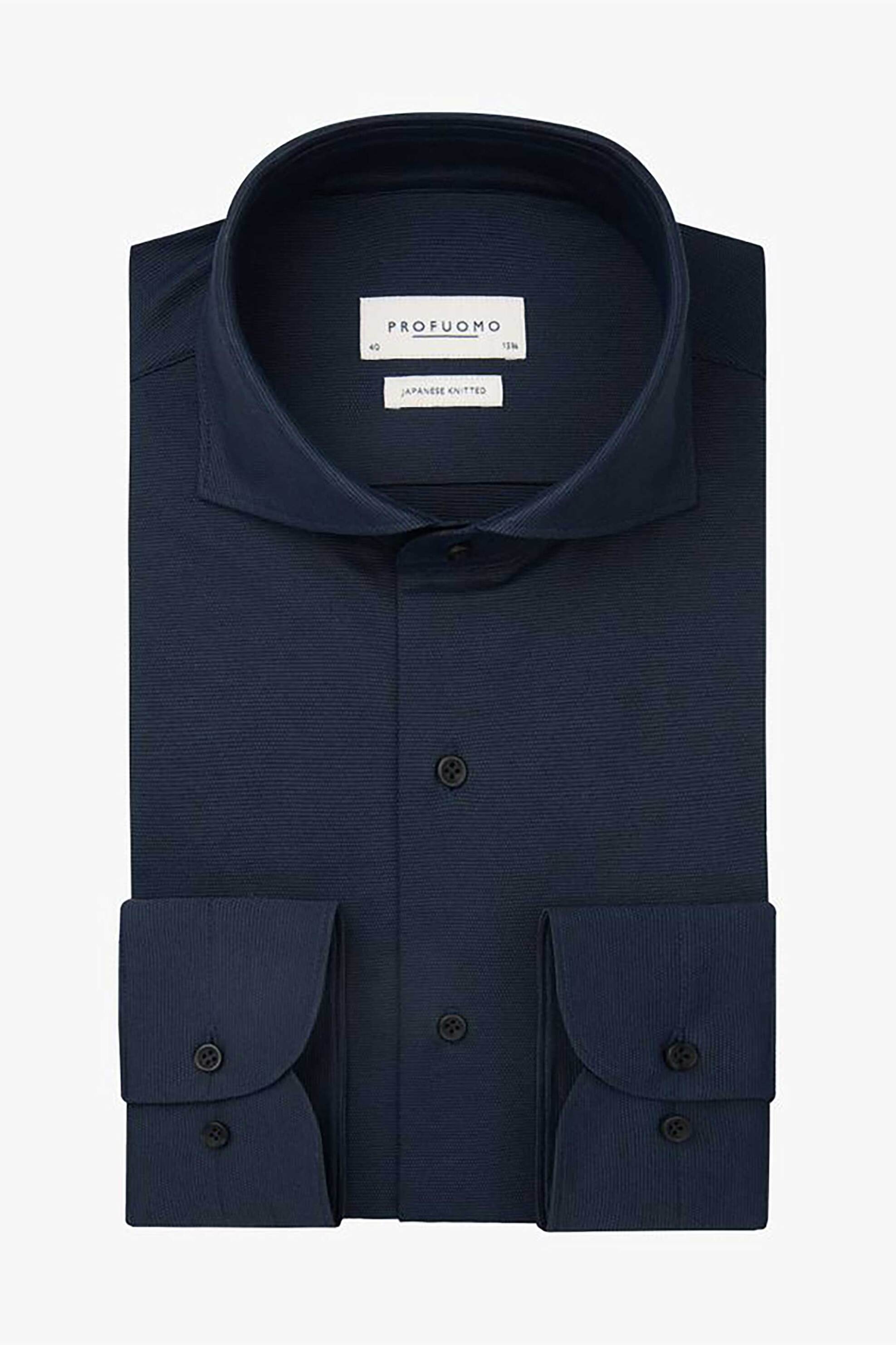 Profuomo ανδρικό πλεκτό πουκάμισο μονόχρωμο Slim Fit - PPWH30057A Σκούρο Μπλε