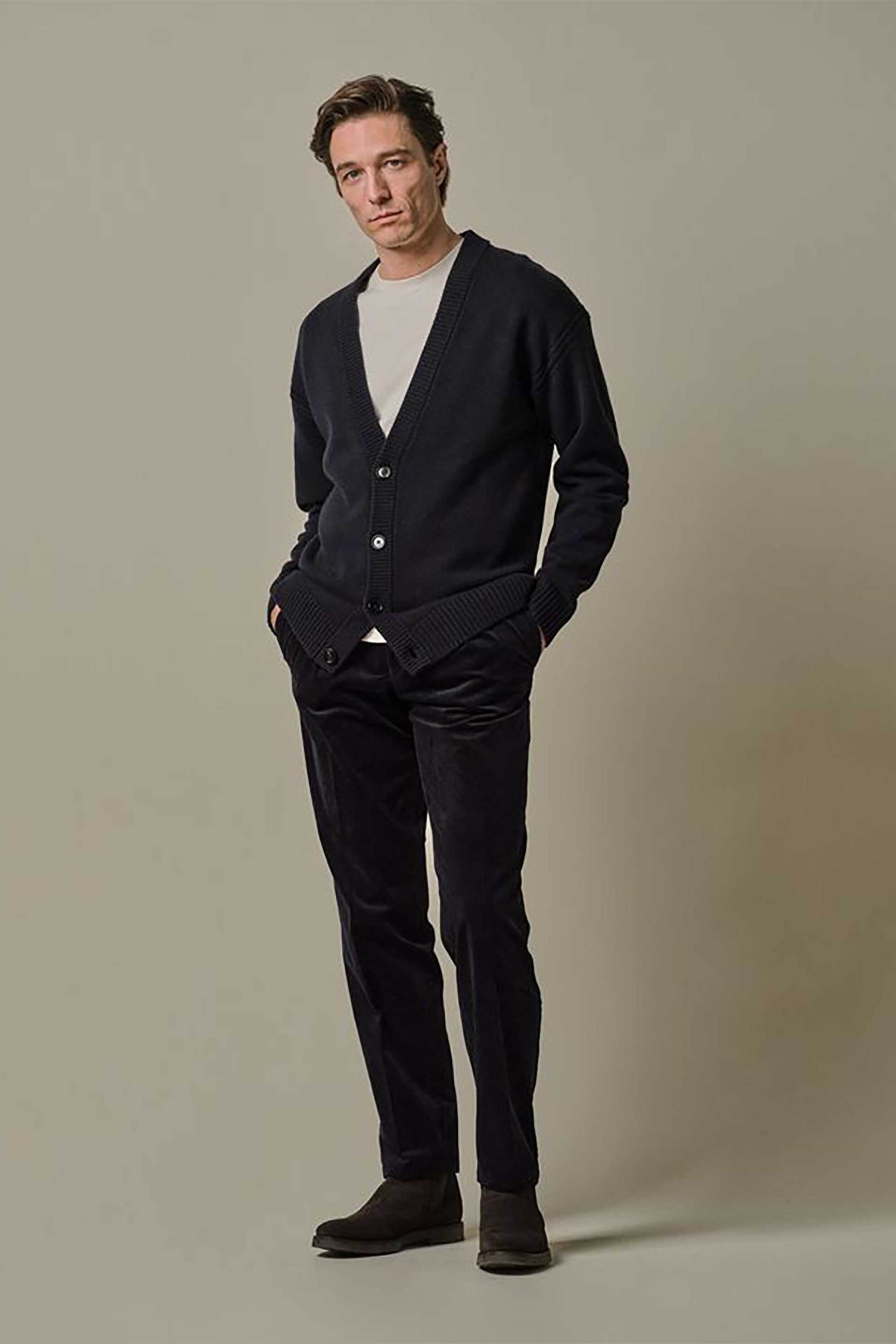 Profuomo ανδρικό παντελόνι κοτλέ μονόχρωμο Regular Fit - PPWQ30003D Μπλε Σκούρο