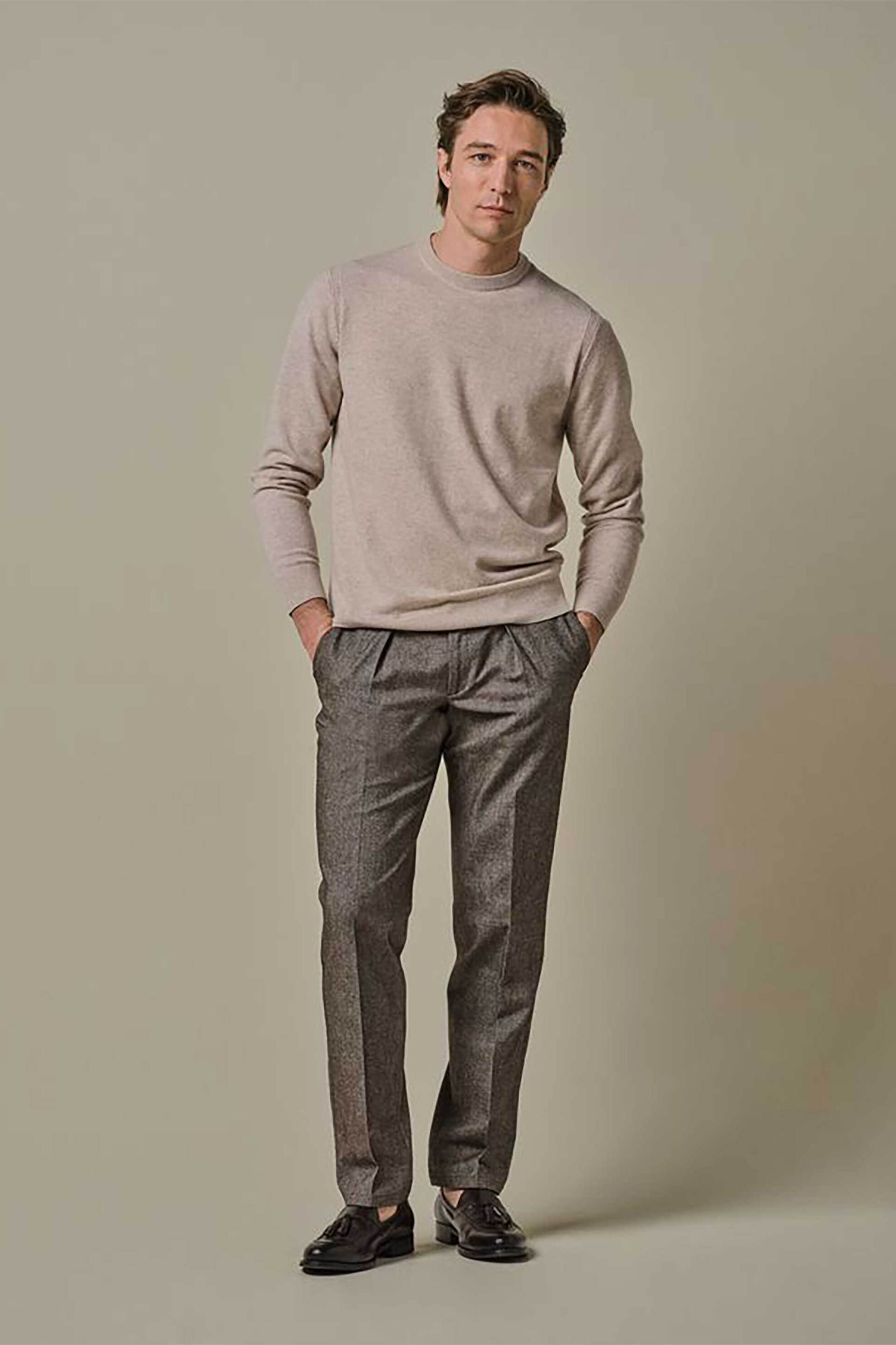 Profuomo ανδρικό παντελόνι flannel Regular Fit - PPWQ30009A Καφέ