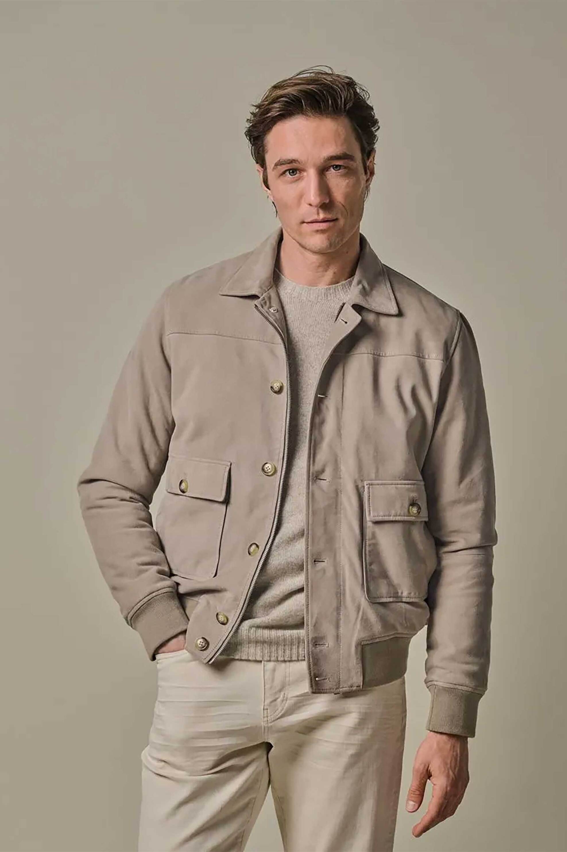 Profuomo ανδρικό suede bomber με τσέπες Normal Fit - PPWU30015A Μπεζ