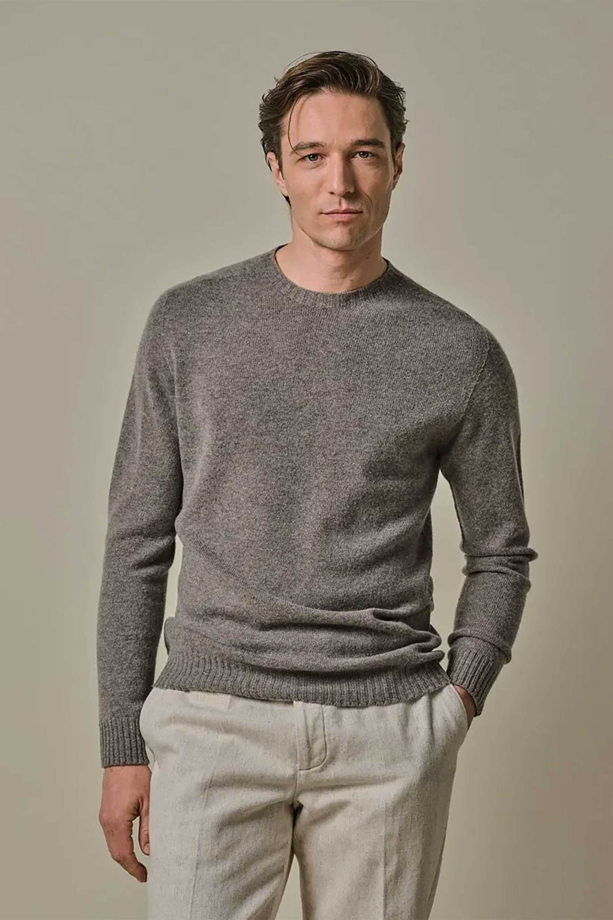 Profuomo ανδρική μάλλινη πλεκτή μπλούζα Regular Fit - PPWJ30044A Taupe