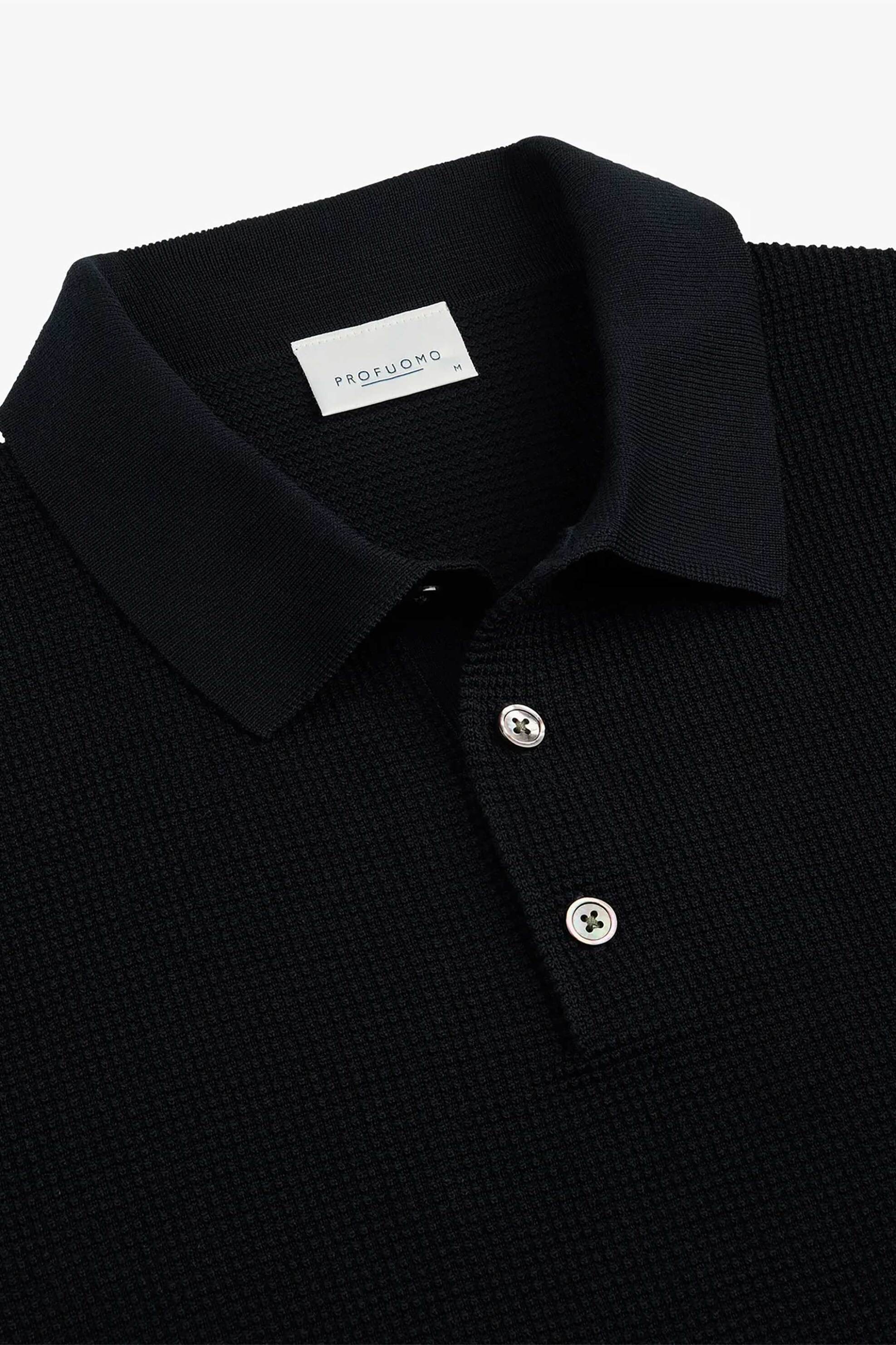 Profuomo Ανδρική Κοντομάνικη Μπλούζα Πόλο με Waffle Pattern Regular Fit - Ppxd10028A Σκούρο Μπλε