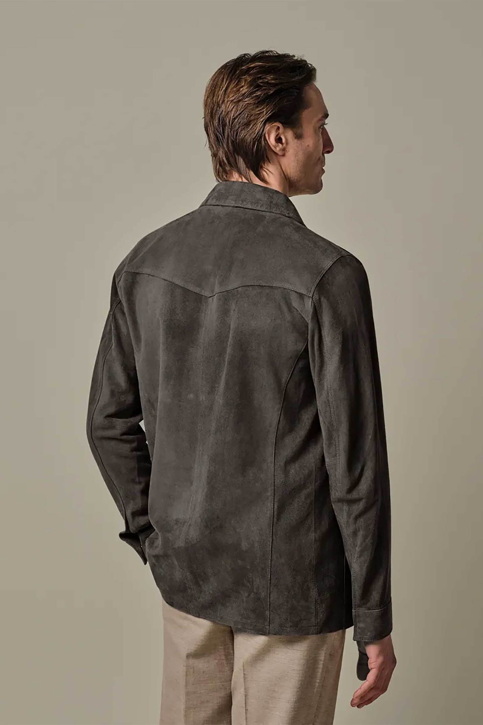 Profuomo Ανδρικό Suede Overshirt Normal Fit - Ppxf10035B Taupe